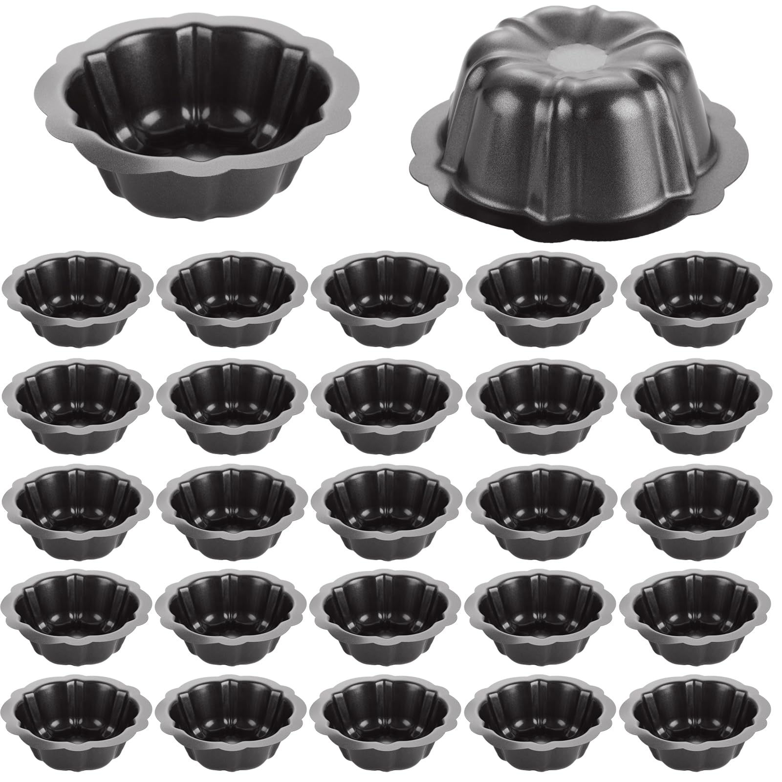 DAJAVE 24 Pack Mini Fluted Cake Pan 4.7 Inch Nonstick Cake Pans Carbon Steel Mini Flan Molds Pan, Cake Mold Baking Mold for Cupc