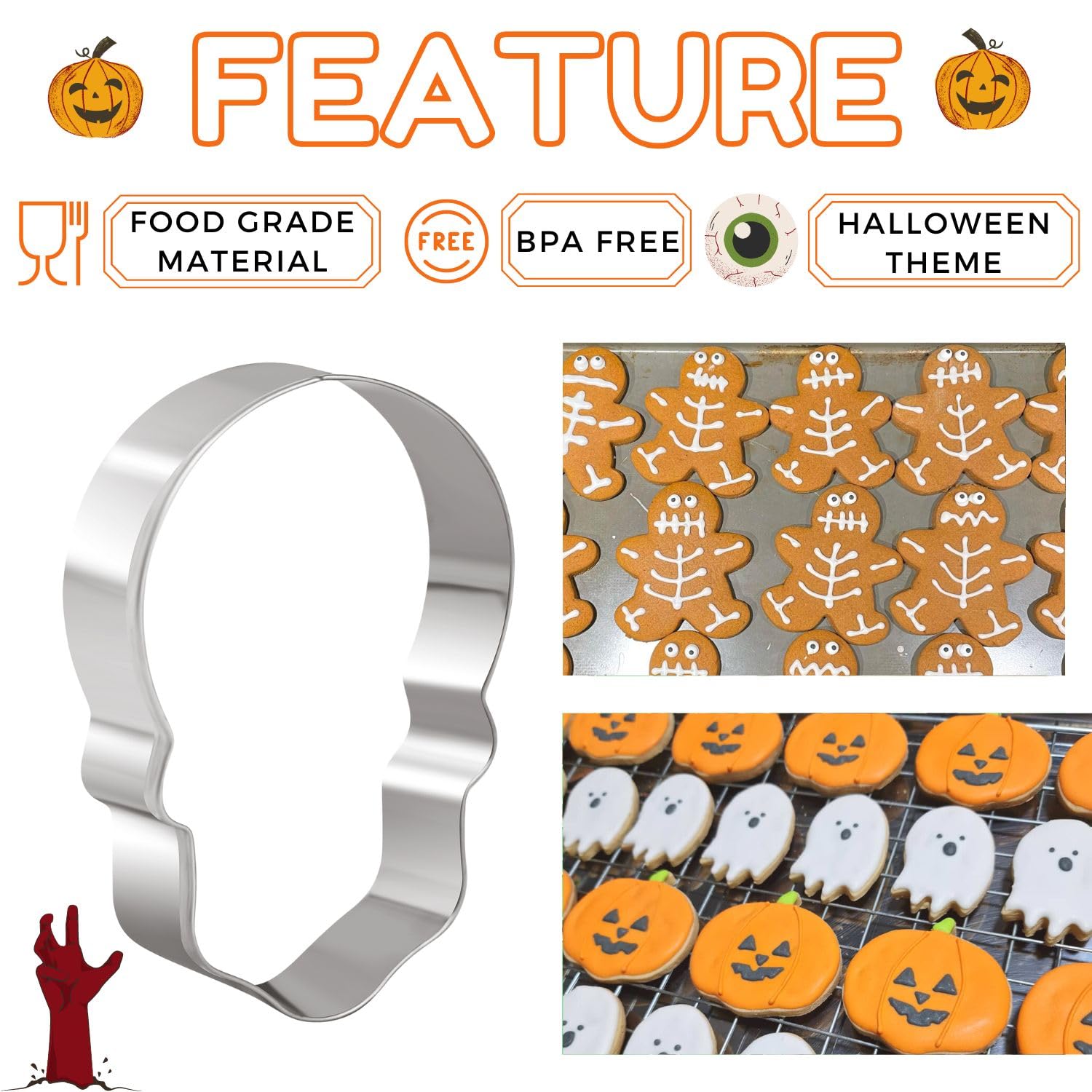 Crethinkaty 10 Pieces Halloween Cookie Cutters Set For Baking - Ghost,Bat,Cat,Gingerbread Man,Pumpkin,Skull,Round And Witch'S Ha