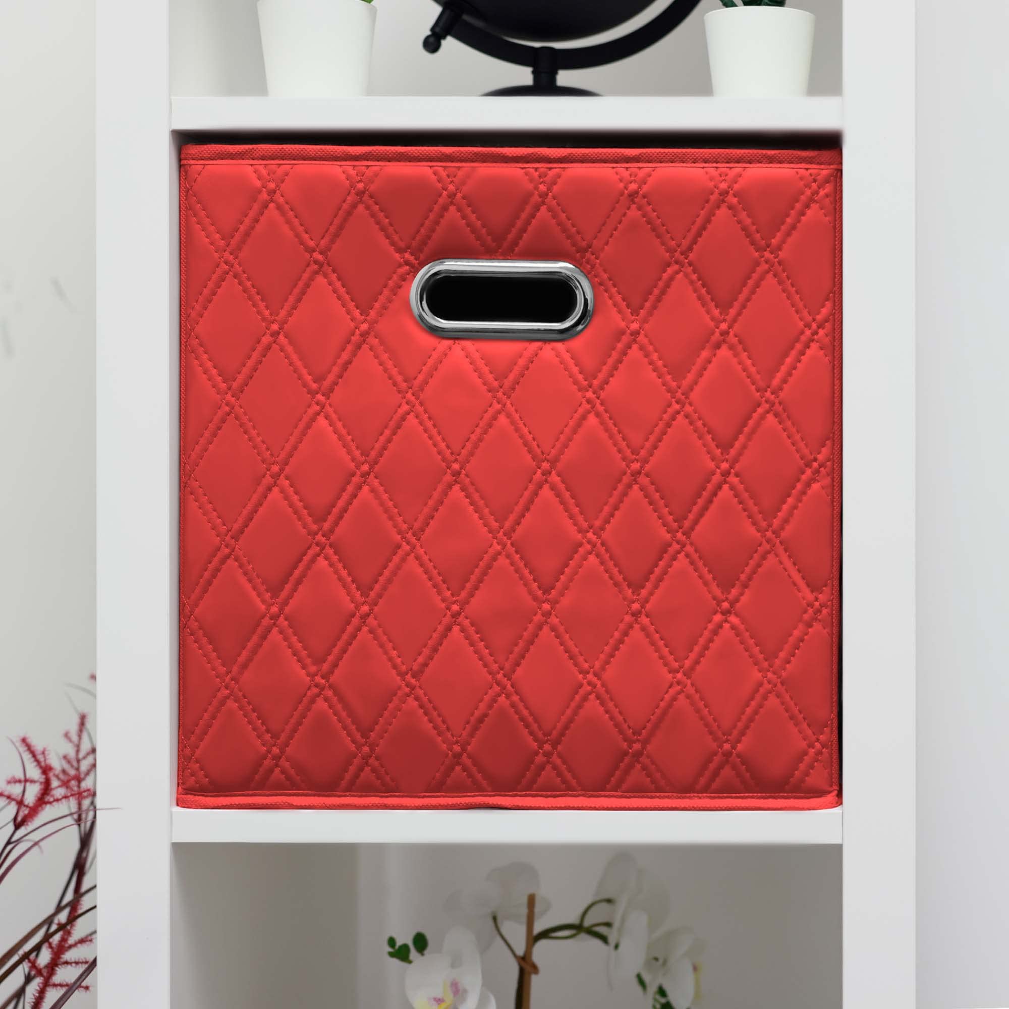 Jiaessentials Red Foldable Storage Baskets Cube Bins Storage Organizers With Handles For Living Room , Bedroom, Office Storage,