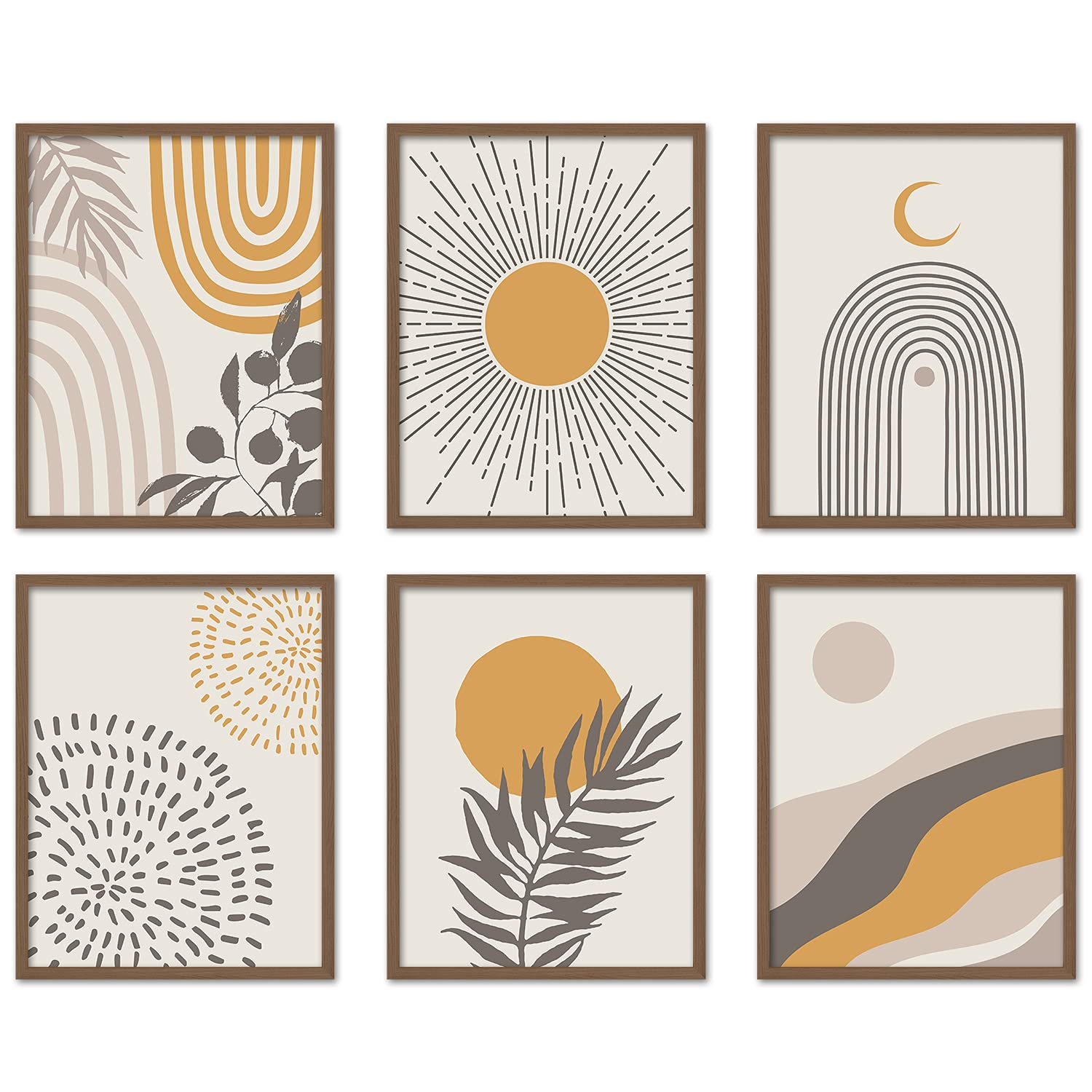 Boho Wall Art Room Decor 8X10 Set Of 6 Boho Posters, Mid Century Modern Prints For Wall Art, Sun Moon Desert Bedroom Decor
