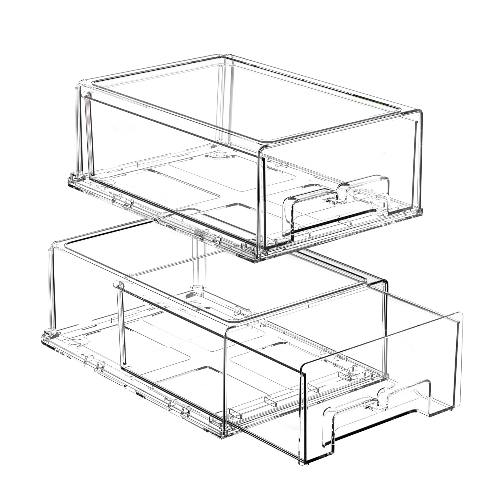 BOICHU 2 Pack Stackable Storage Drawers - Clear Refrigerator Drawers for Refrigerator Organizers and Storage, Acrylic Fridge Dra