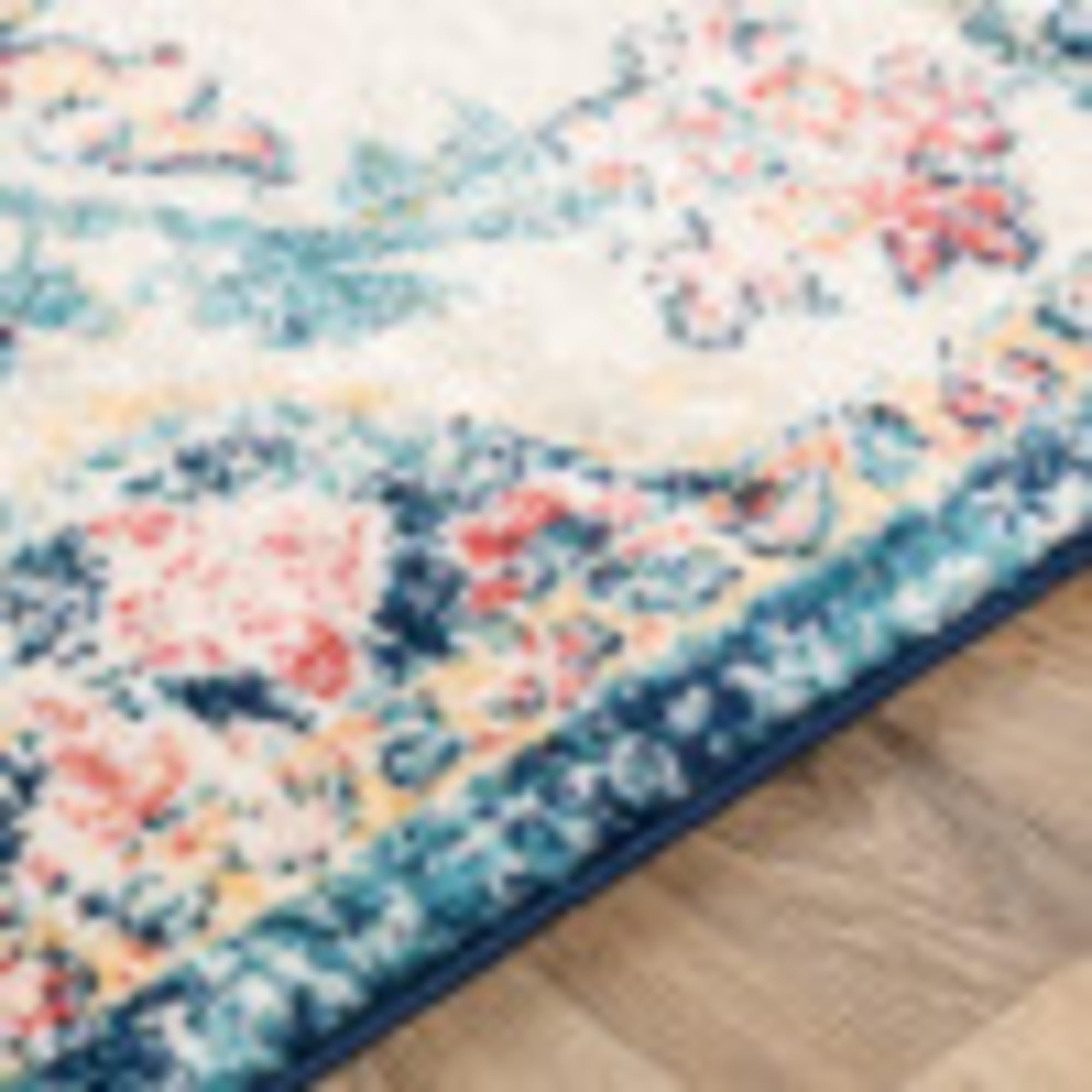 Livabliss Area Rugs - 3x7 Odelia Vintage Boho Aqua Burgandy Blue Runner Area Rug for Living Room Bedroom - Floral Medallion Stai