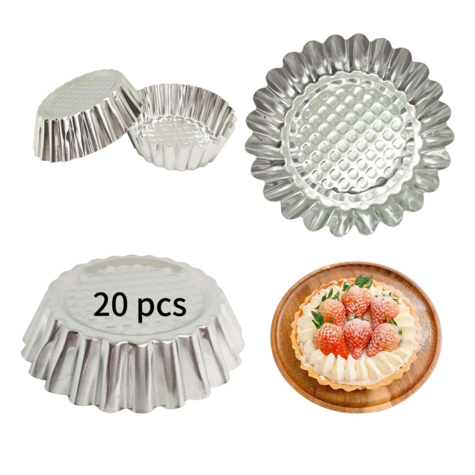 Mystar Set Of 20, 3-3/4'' Fluted Design Round Shape Non-Stick Aluminum Tart Mold, Mini Pie Tin, Tartlet Pan