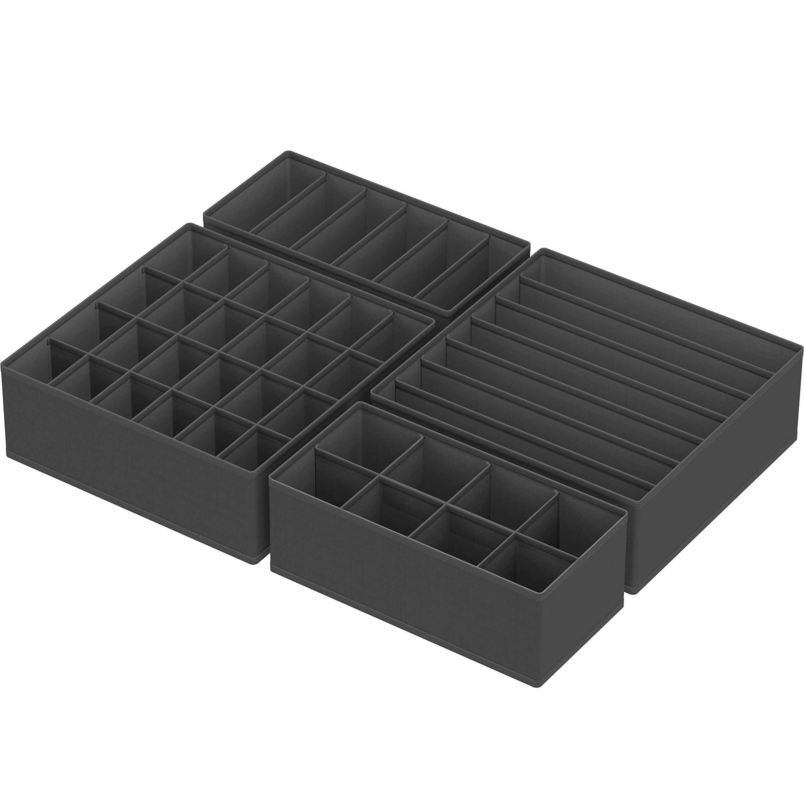 Simple Houseware Closet Underwear Organizer Drawer Divider 4 Set, Dark Grey