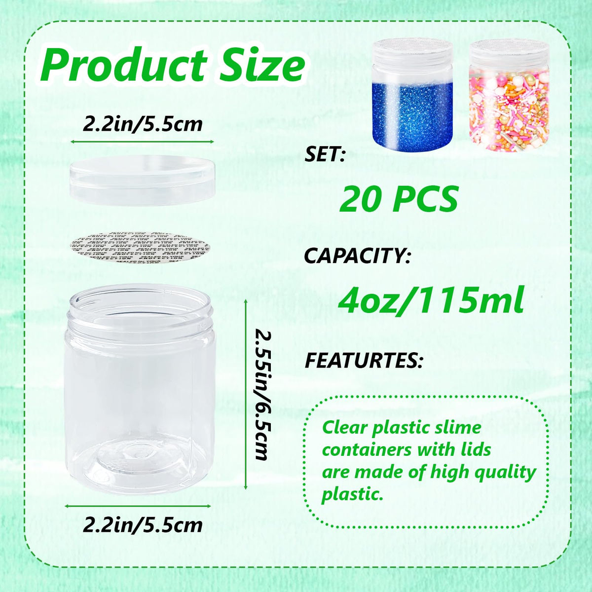 Container Of Slime 20Pack 4Oz Clear Plastic Slime Containers With Lids,Round Refillable T ...