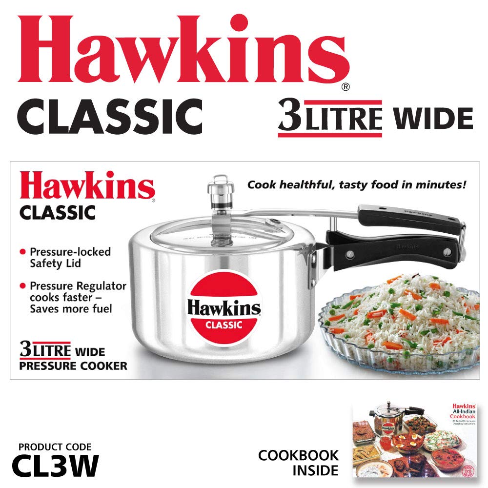 Hawkins Classic 3Liters(Wide) Aluminium Inner Lid Pressure Cooker(Silver)
