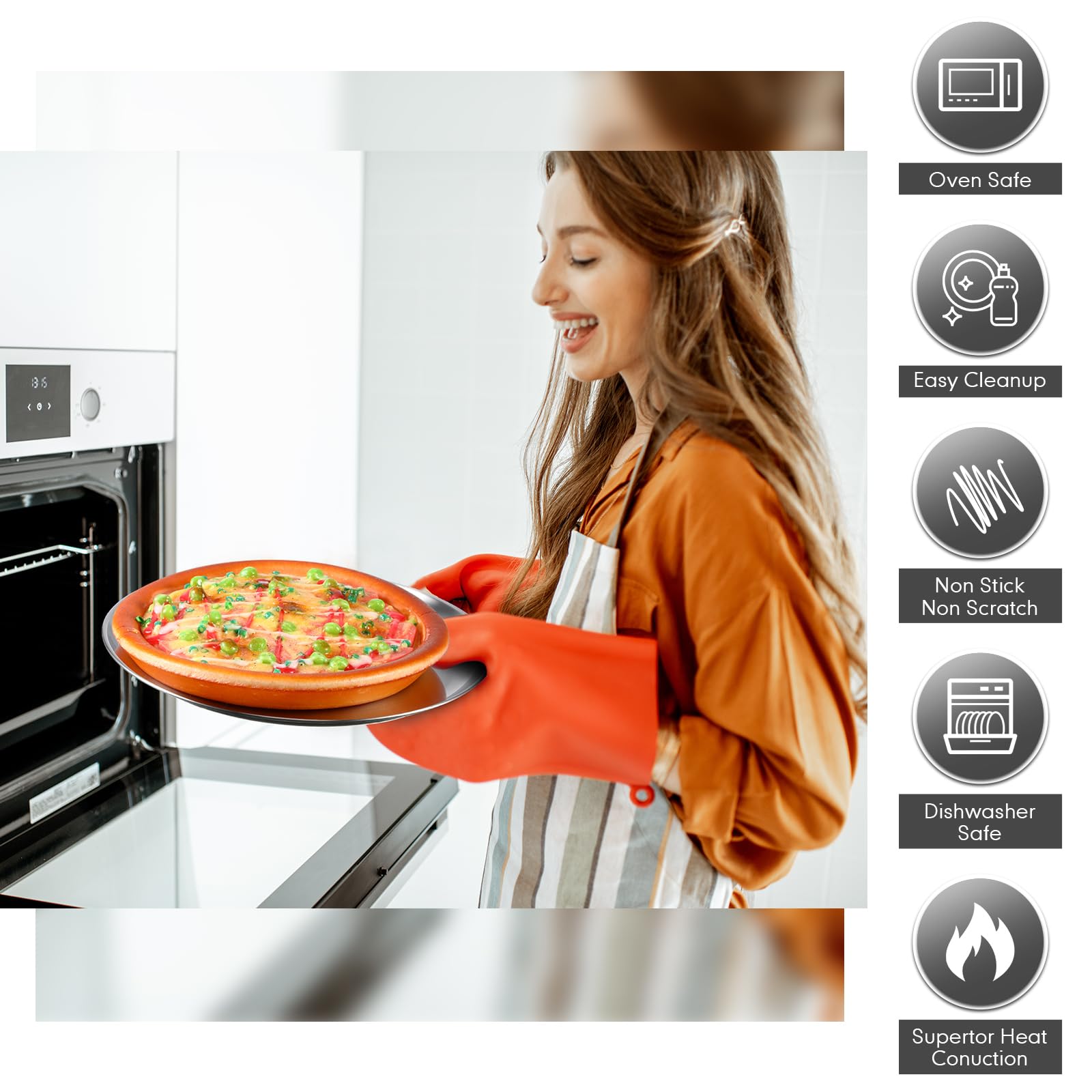 Thenshop 8 Pieces Stainless Steel Round Pizza Pans, 8 Inch, Rust Free, Reusable, Dishwasher Safe, Ideal For Baking, Serving, And