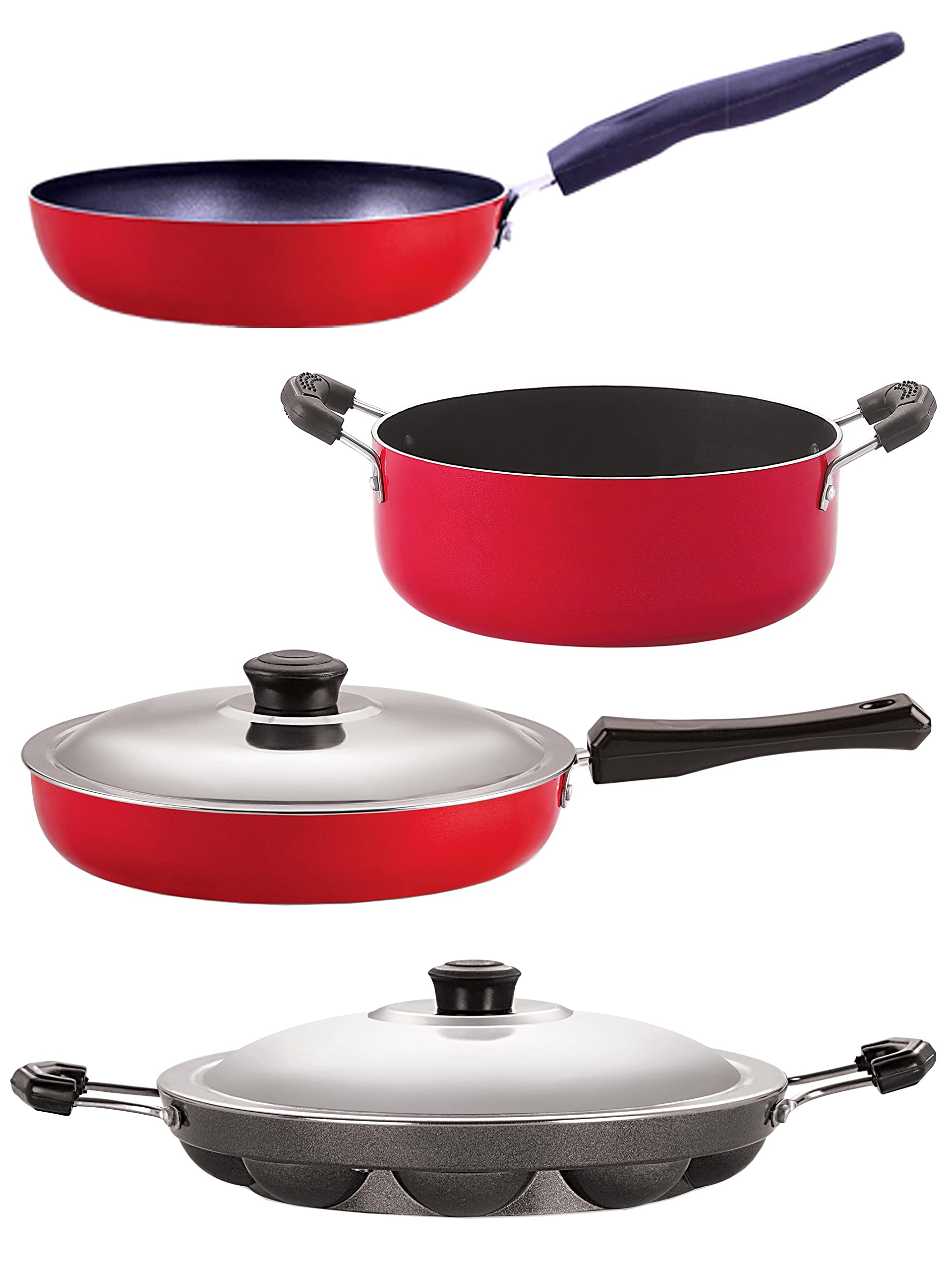Nirlon Non Stick Cookware Pots & Pan Combo Set Of 4 Pieces With Bakelite Handle (Fp13_Cvg_Ap12_Cs24)
