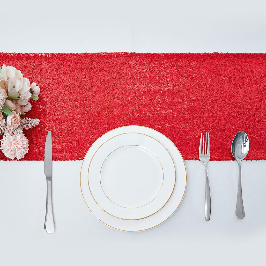 6 Packs 12 X 72 Inches Red Sequin Table Runner, Glitter Runner For Birthday Party Supplies Decorations Wedding Bachelorette Holi