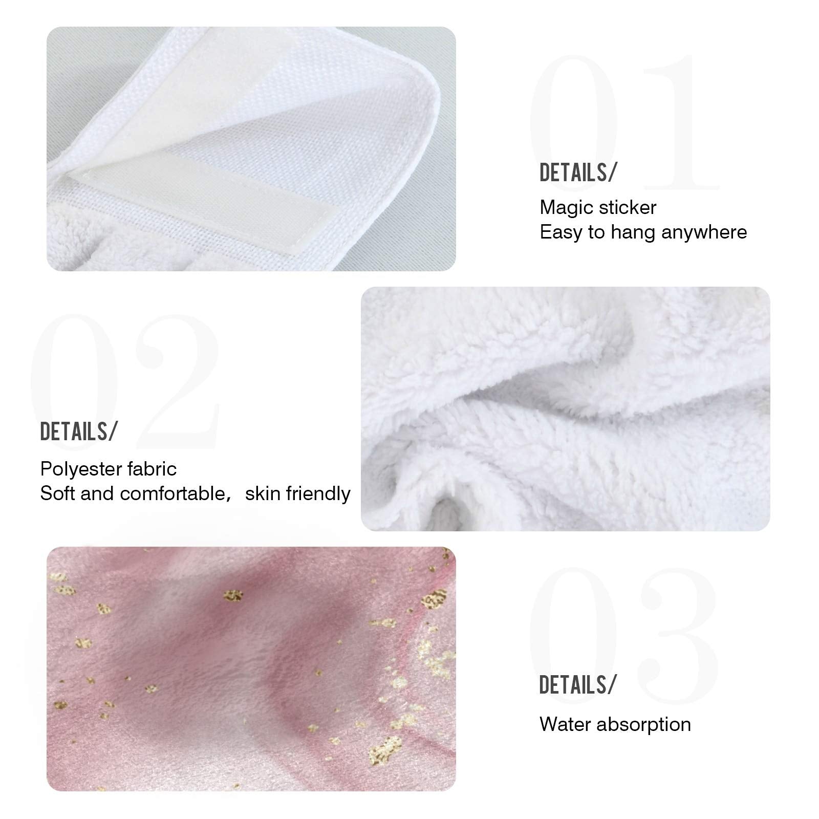 Selerdon Kitchen Hand Towel Pink Marble Golden Hanging Tie Towels 2 Pieces Fast Dry Absorbent Soft Touch Hanging Kitchen Towels Used for Home Kitchen Bathroom Decoration