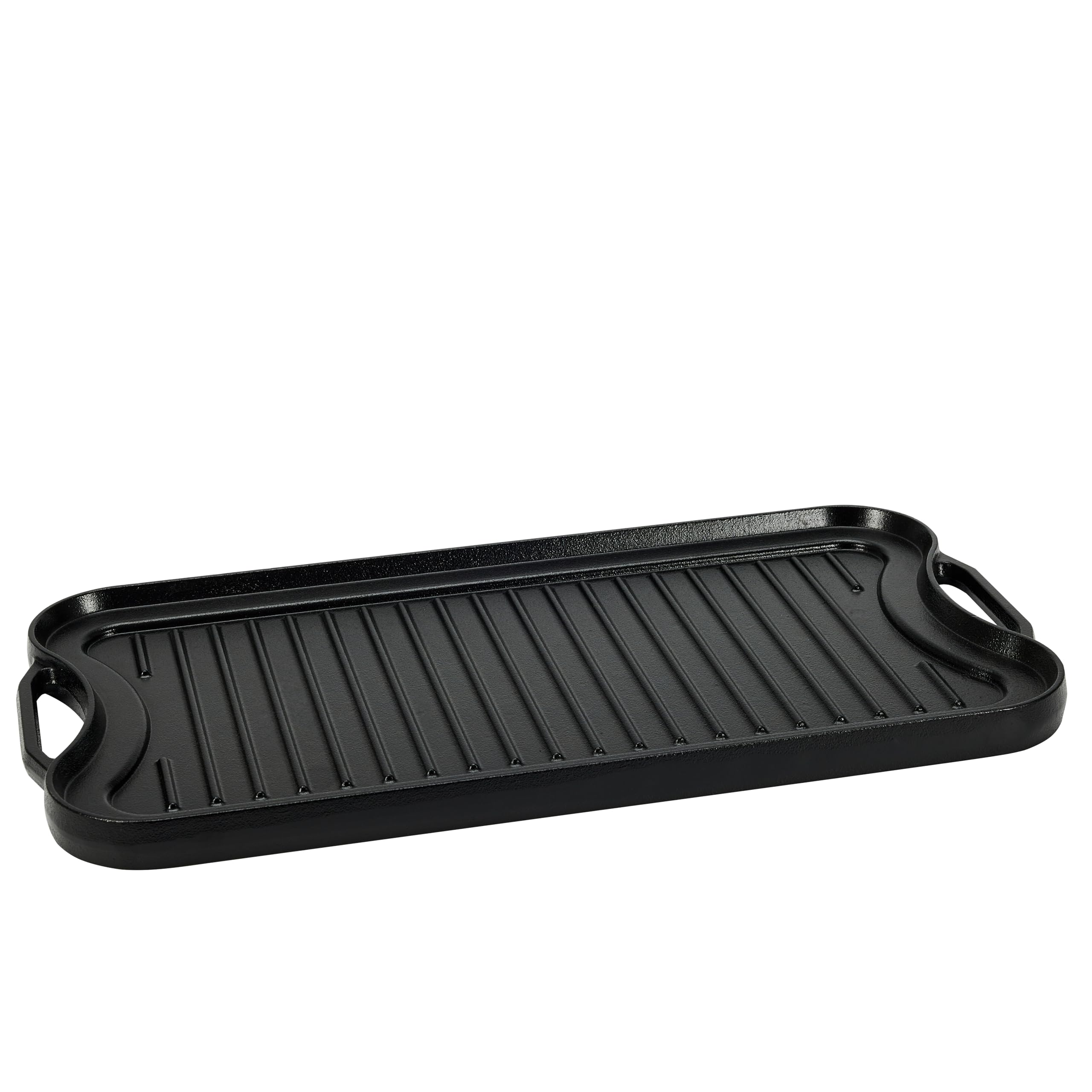 Amazon Basics Pre-Seasoned Cast Iron Reversible Rectangular Grill/Griddle, Black, 20 X 10.39 X 0.98 Inch