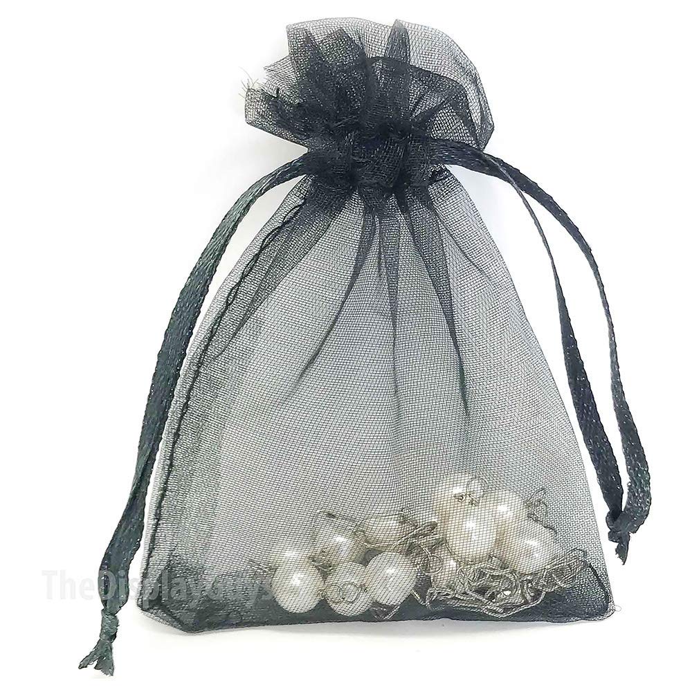 Thedisplayguys 100-Pack Xs 2X2 3/4'' Black Sheer Organza Gift Bags With Drawstring, Jewelry Candy Treat Wedding Party Favors Mes