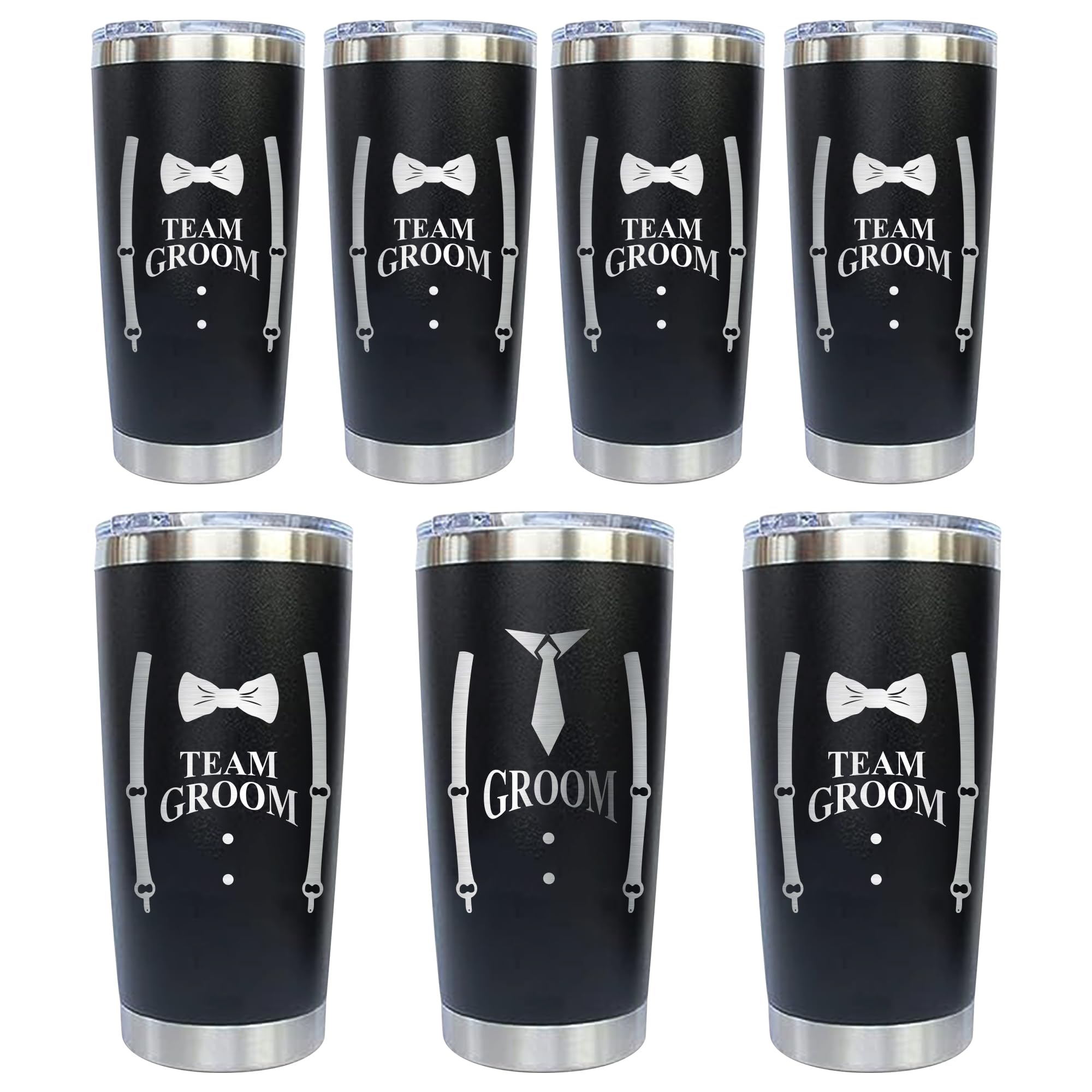 PartyGifts&beyond Groomsmen Gifts, 7Packs Bachelor Party Gifts Tumblers, Team Groom Cups 20 OZ Stainless Steel Tumbler with Lid 