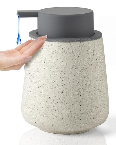 Lareina Soap Dispenser 12 oz- Ceramic Liquid Hand Soap Dispenser with Grey Removable Pump  Refillable Modern Dish Soap Dispenser for Bathroom & Kitchen  Speckled Matte Beige