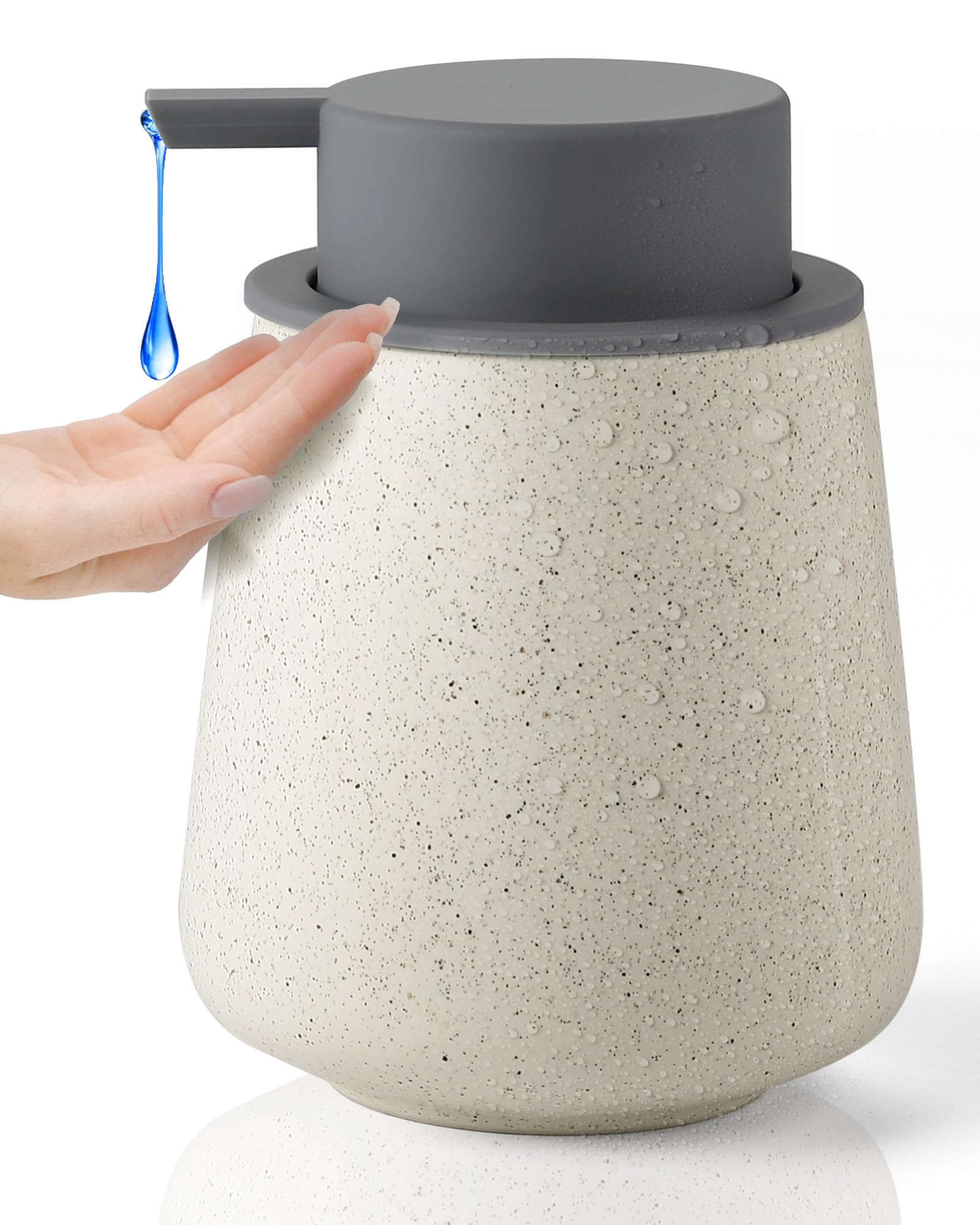 Lareina Soap Dispenser 12 oz- Ceramic Liquid Hand Soap Dispenser with Grey Removable Pump  Refillable Modern Dish Soap Dispenser for Bathroom & Kitchen  Speckled Matte Beige