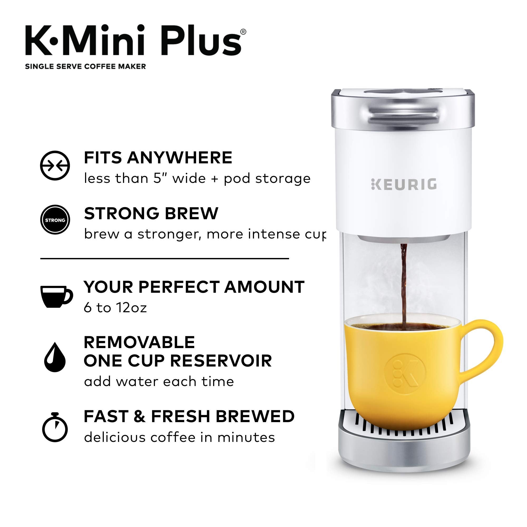 Keurig K-Mini Plus Single Serve K-Cup Pod Coffee Maker, Matte White