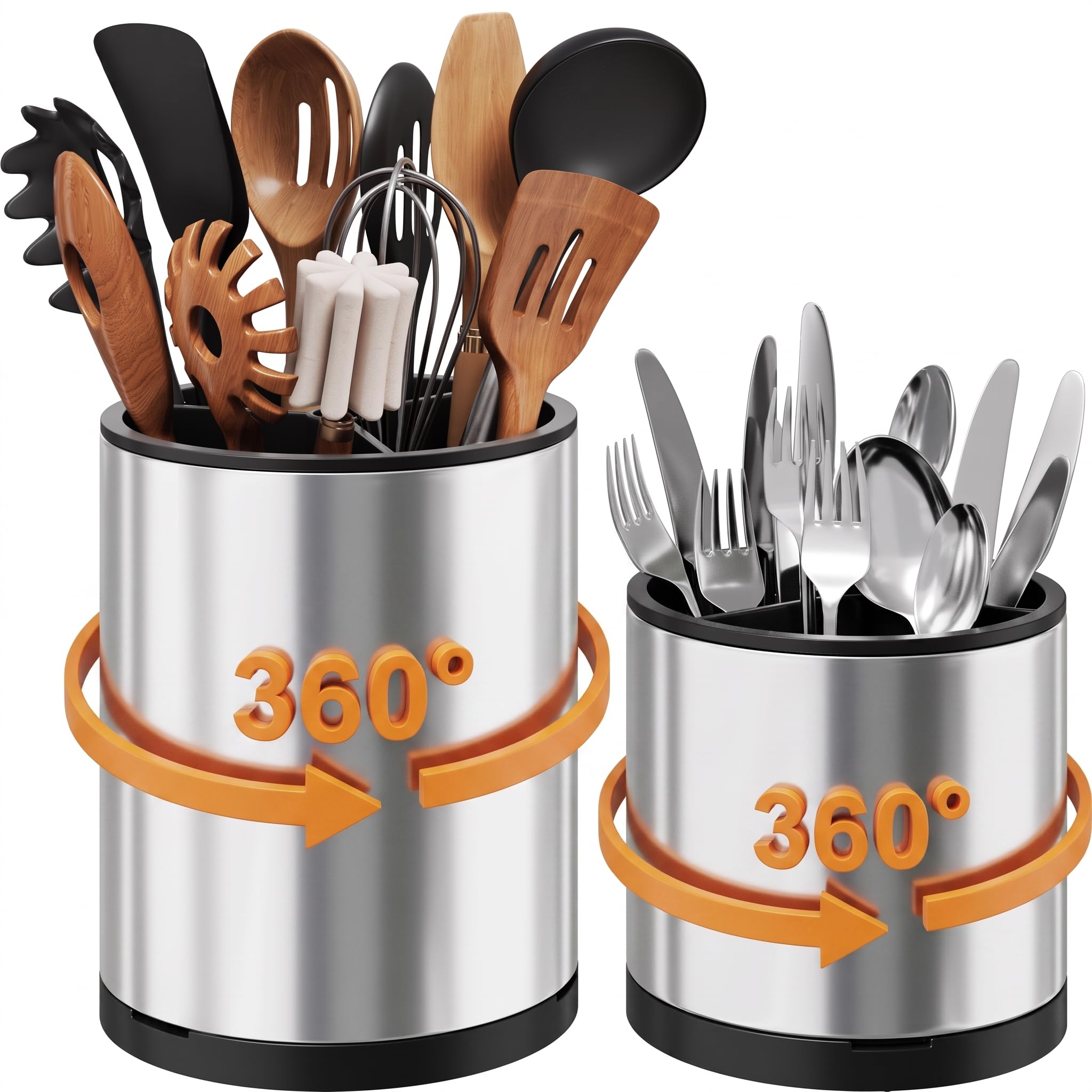 Extra Large Utensil Holder for Kitchen Counter,360Rotating Stainless Steel