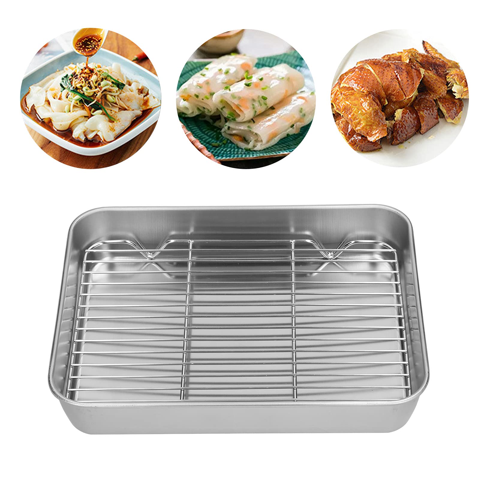 Aqur2020 Roasting Pan, Rectangular Baking Pan And Rack Stainless Steel Easy For Cooking Baking(26.5 * 20.5 * 5Cm)