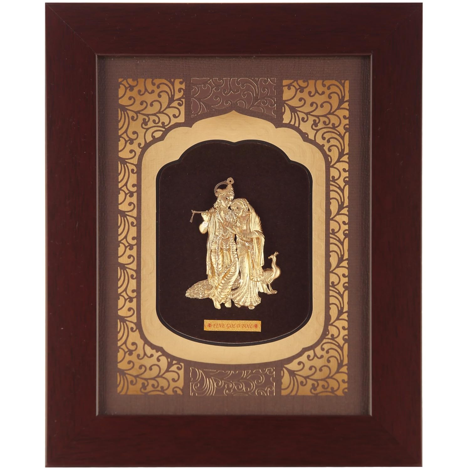 Pk & Pk Jewellers Radhe Krishna 24Kt Pure Gold Art Frame - Beautiful Artwork For Home Dcor - Rectangular God Photo Frame, Golden