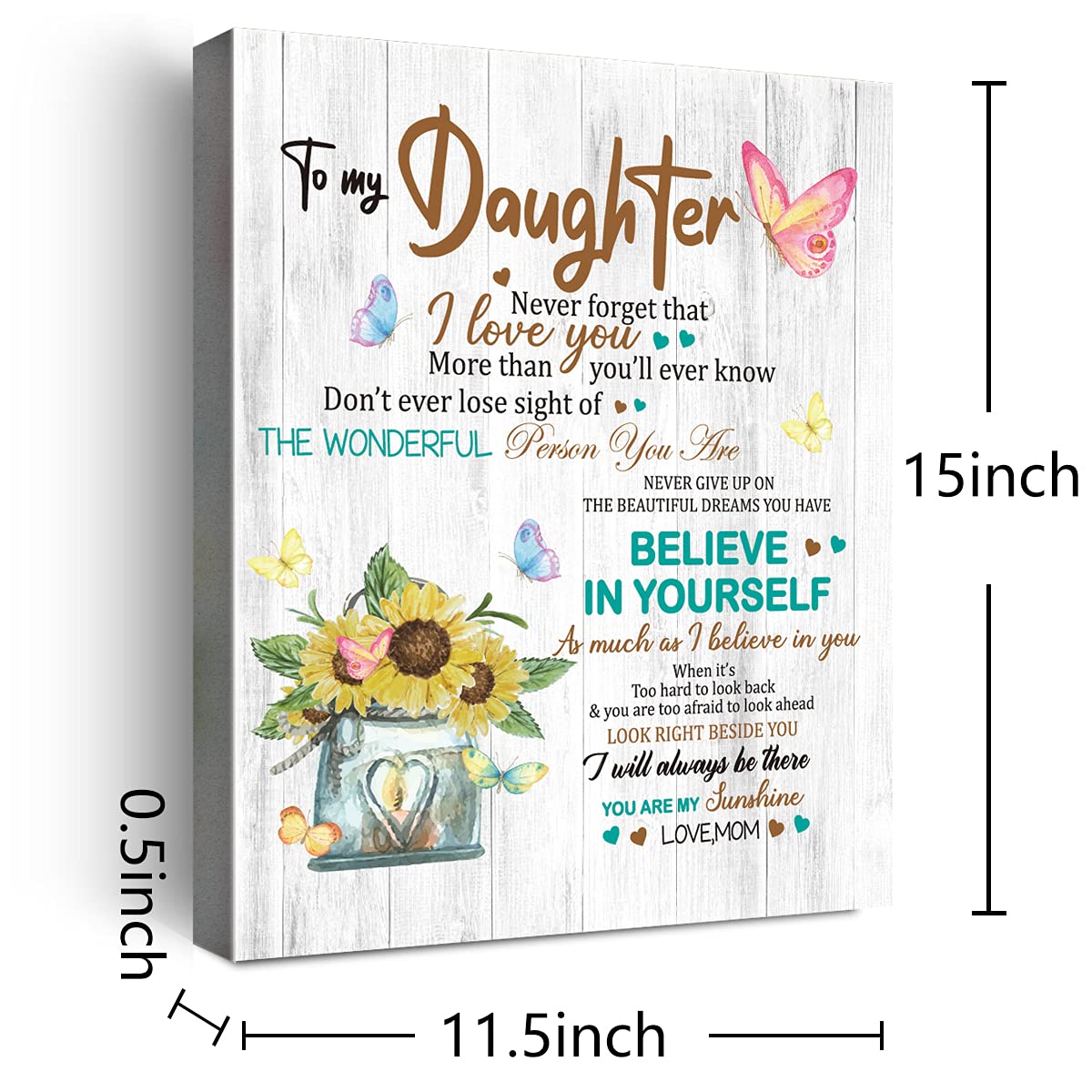 Wailozco Gifts for Daughter - Hangable Canvas Poem Prints Framed Poster Wall Art for Daughter from Mom-Meaningful Daughter Gifts Daughter Home Bedroom Living Room Wall Decor- Believe in Yourself