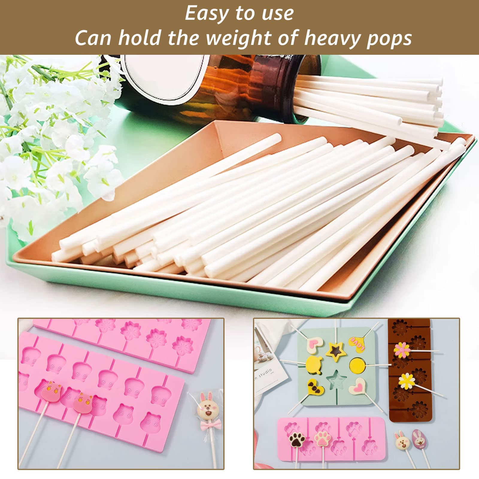 4 Inch Lollipop Sticks, 1000 Pcs White Paper Cake Pops Sticks, Sucker Sticks Treat Lollipop Sticks For Candy Melt, Dessert,Cake