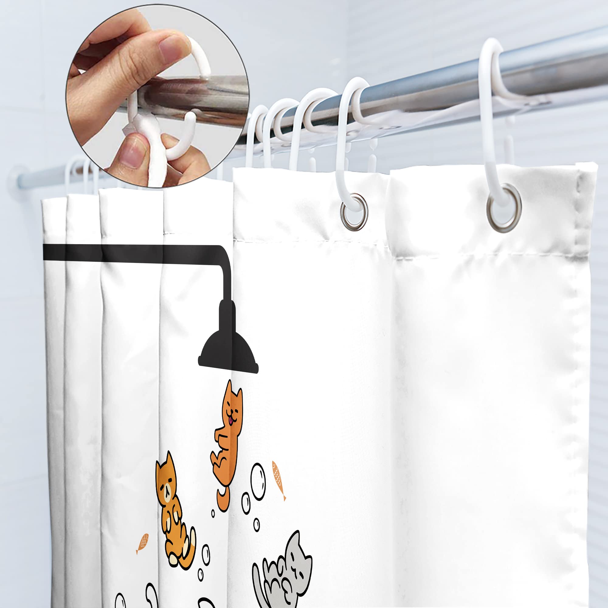 SVBright Cute Cat Shower Curtain for Kids Children 72Wx72L Inch Funny Cartoon Animal Raining Colorful Hilarious Lovely Pets Playing Water Bathroom Waterproof Polyester Fabric Bathtub 12 Pack Hooks