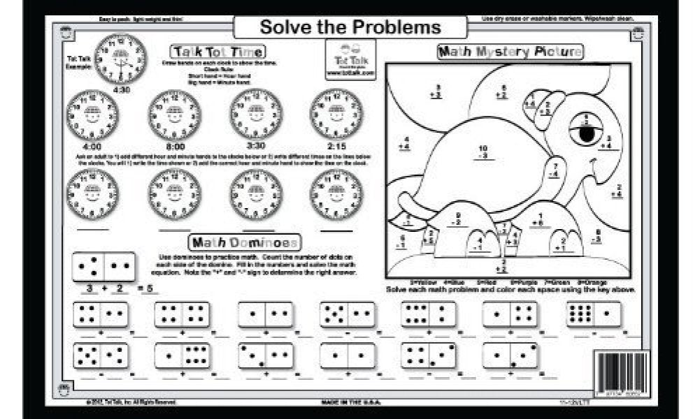 Tot Talk First Grade Math Educational Placemat For Kids, Washable And Long-Lasting