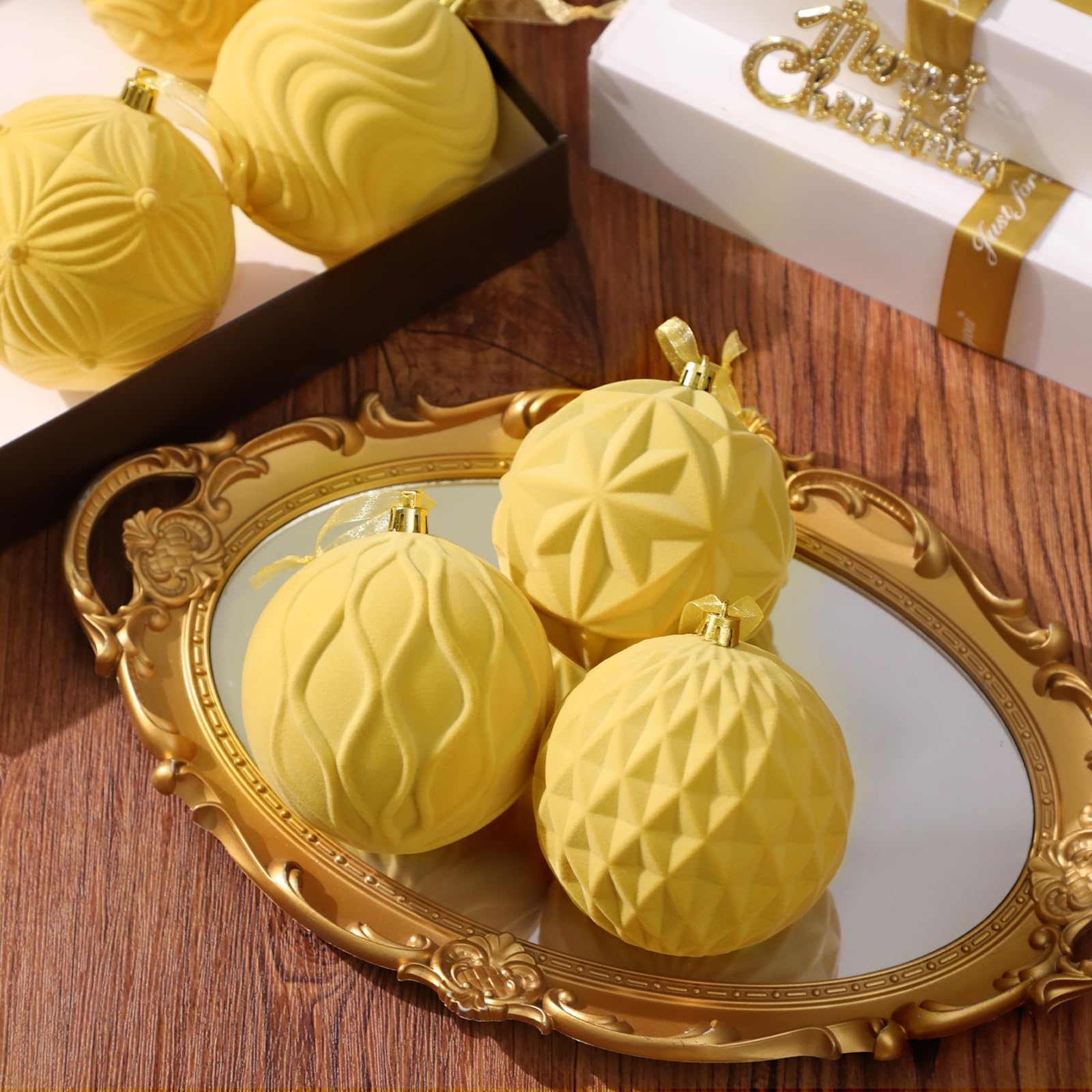 Lanpn 6 Pcs 4 Large Christmas Ornaments, Oversized Velvet Xmas Tree Ball, Big Flocked Christmas Tree Ornament, Shatterproof Plas