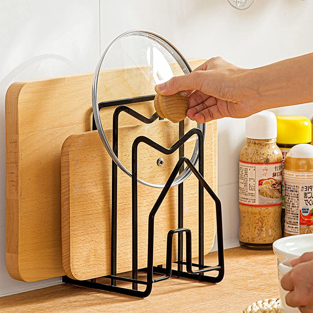 Sunfcon Cutting Board Holder Rack Pot Pan Lids Holder 2 Adhesive 304 Stainless Steel Hanging Hooks Chopping Board Organizer Thin