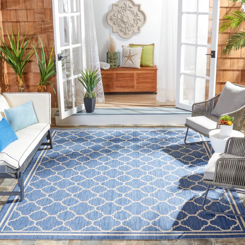 SAFAVIEH Courtyard Collection 8 x 11 Blue/Beige CY6918 Trellis Indoor/ Outdoor Splashproof Easy Scrubbing Patio Backyard Mudro