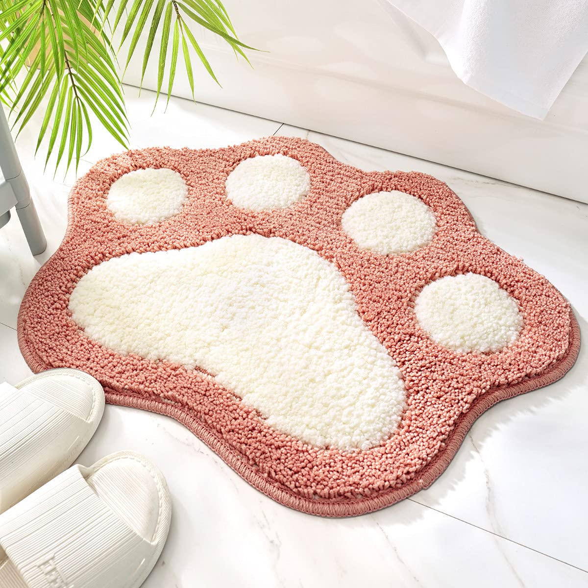 Molesun Paw Shaped Bath Mat, Cute Bathroom Rug Non-Slip, Soft Microfiber Water Absorbent Thick Shower Rug, Machine Washable Bath