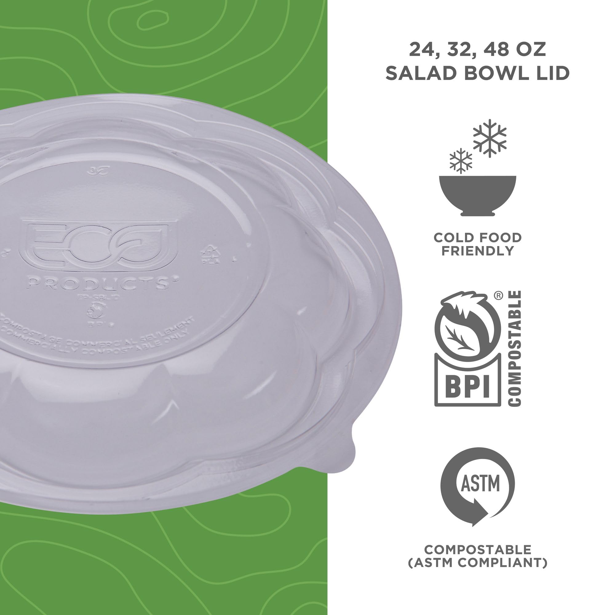 Eco-Products Compostable 24-48Oz Salad Bowl Lids, Case Of 300, Fits 24-48Oz Round To Go Containers, Renewable Pla Material Made