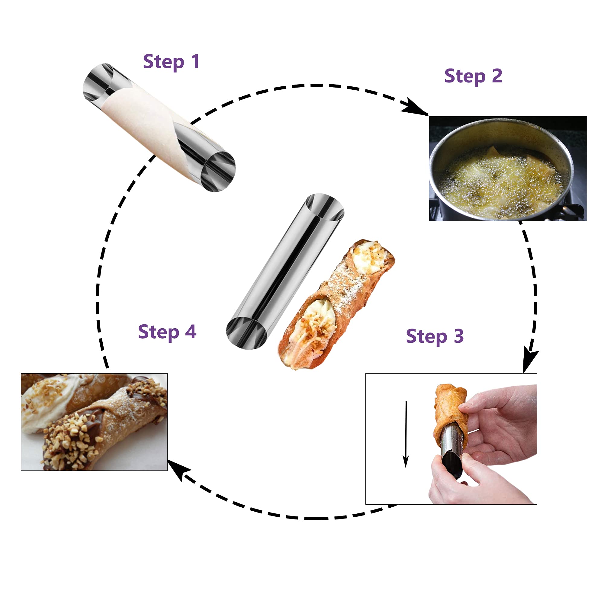 Alovexiong Non-stick Cannoli Tubes - 6pcs Stainless Steel 4.92" Cream Horn Molds, Silver Baking Cones for Pastry Rolls