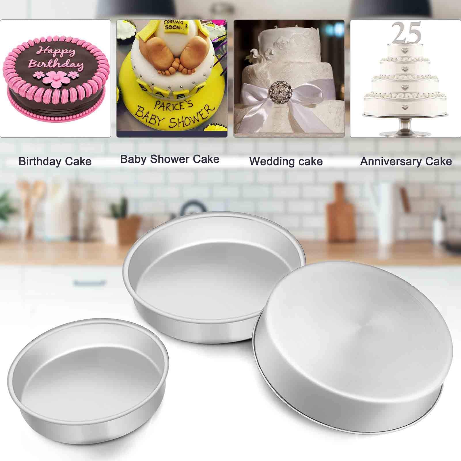 Teamfar Cake Pan, Stainless Steel Round Cake Pan Baking Tier Cake Pans Set, 8'' & 9'' & 11'', Healthy & Heavy Duty, Mirror Finis