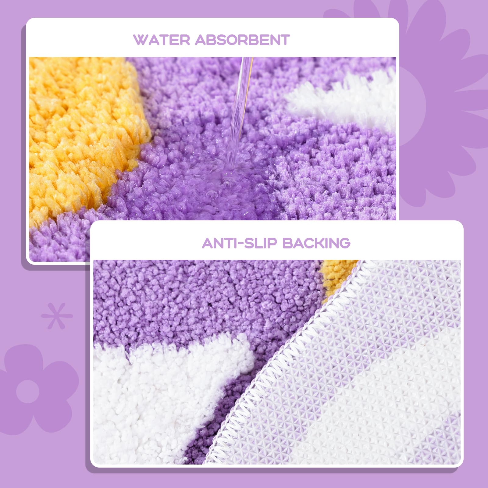 Truedays Bathroom Rugs Cute Bath Mat For Women Small Water Absorbent Non Slip Bath Rug Purple Flower Soft Microfiber Washable Ba