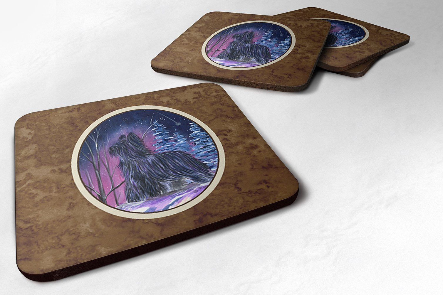 Carolines Treasures Starry Night Briard Foam Coasters Set of 4 (Set of 4), 3.5 H x 3.5 W, Multicolor