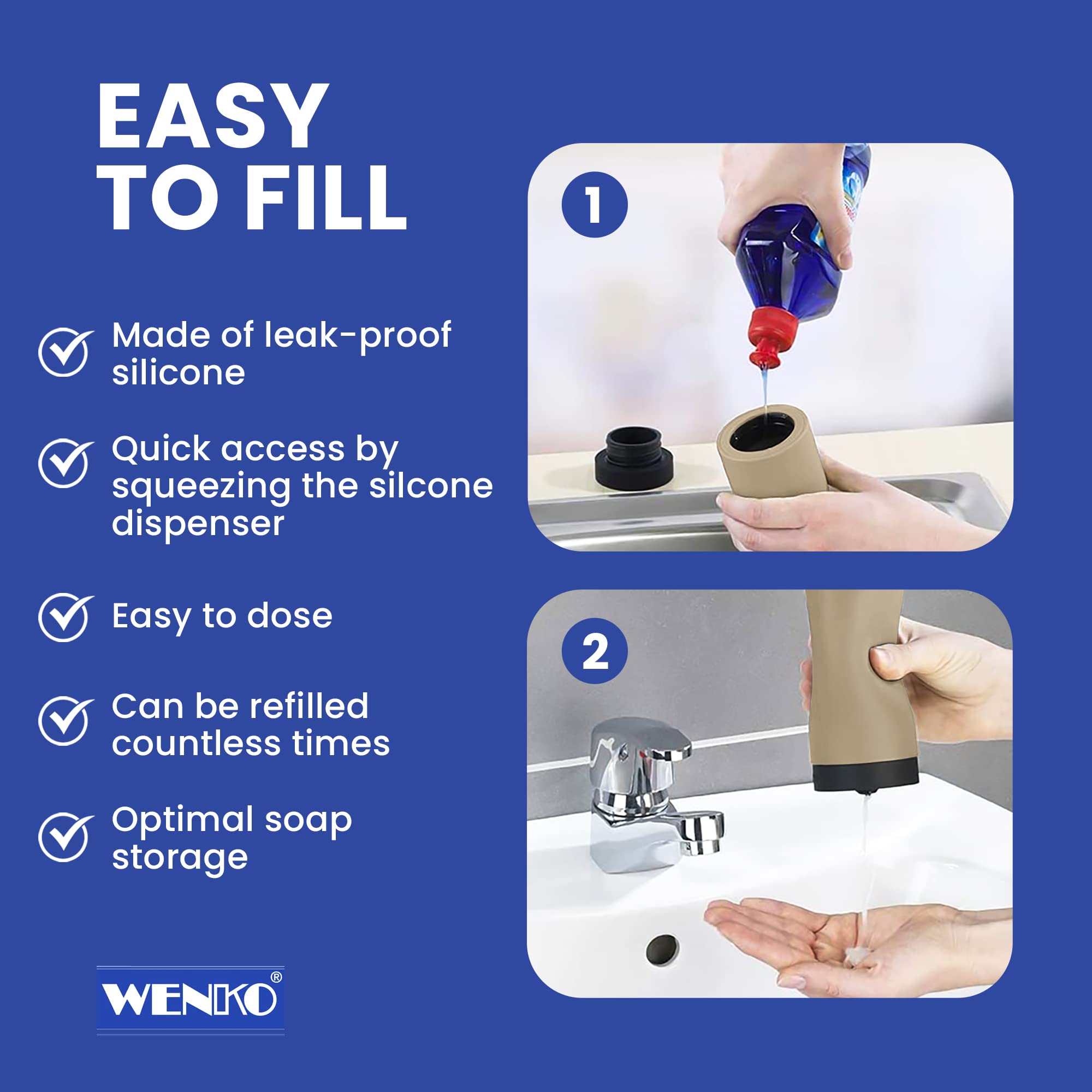 Wenko Easy Squeeze Dish Soap Dispenser For Kitchen Sink, Squeeze Bottle For Liquid And Hand Lotion, Round Refillable Plastic Bot