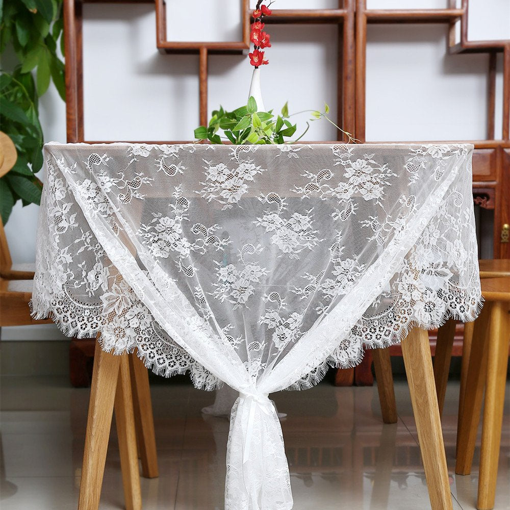 B-Cool 60 X120 Inches White Lace Tablecloth Rectangle Vintage Embroidered Fall Wedding Tablecloths Overlay For Outdoor Party Tha