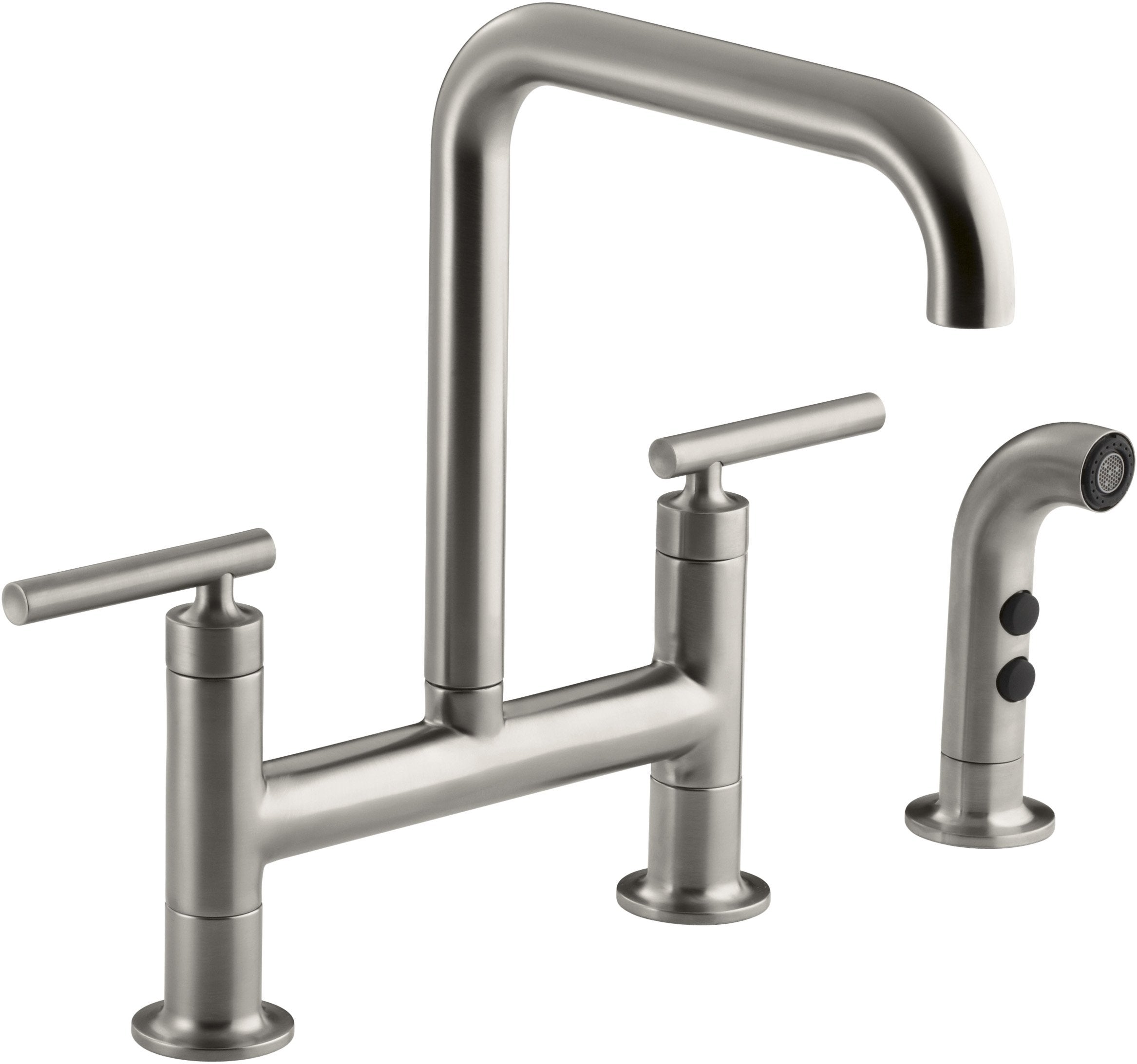 Kohler K-7548-4-VS Purist Deck-Mount Bridge Faucet with Sidespray, Vibrant Stainless