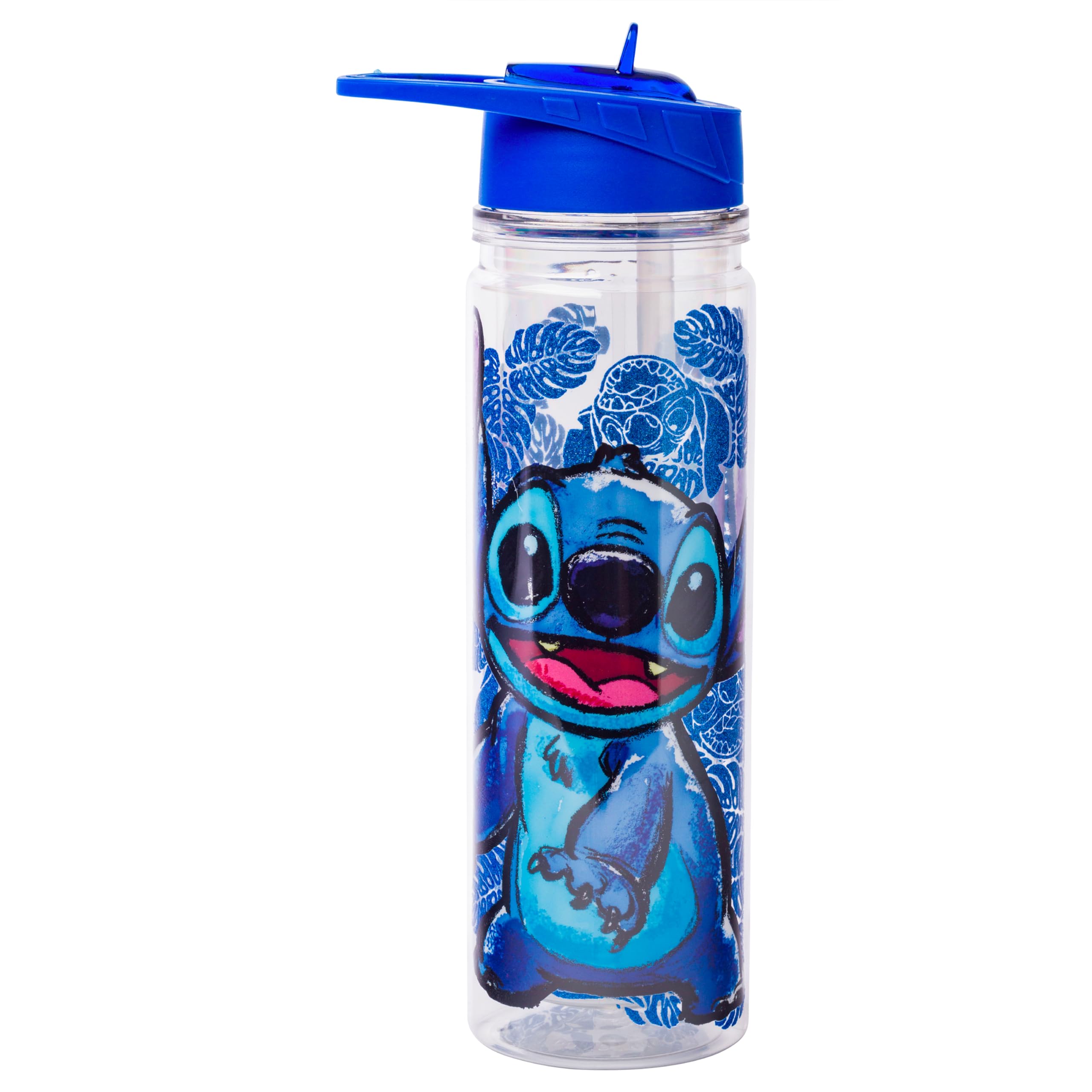 Silver Buffalo Lilo and Stitch Floral Sketch Glitter Double Walled Tritan Water Bottle  18-Ounce