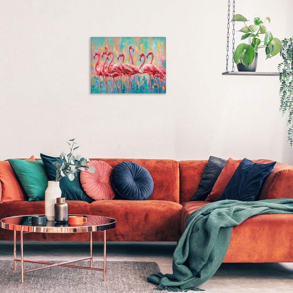 Yidepot Flamingo Bedroom Wall Decor Painting: A Flock Of Pink Flamingo Wall Art Canvas For Bathroom With Frame Ready To Hang (24