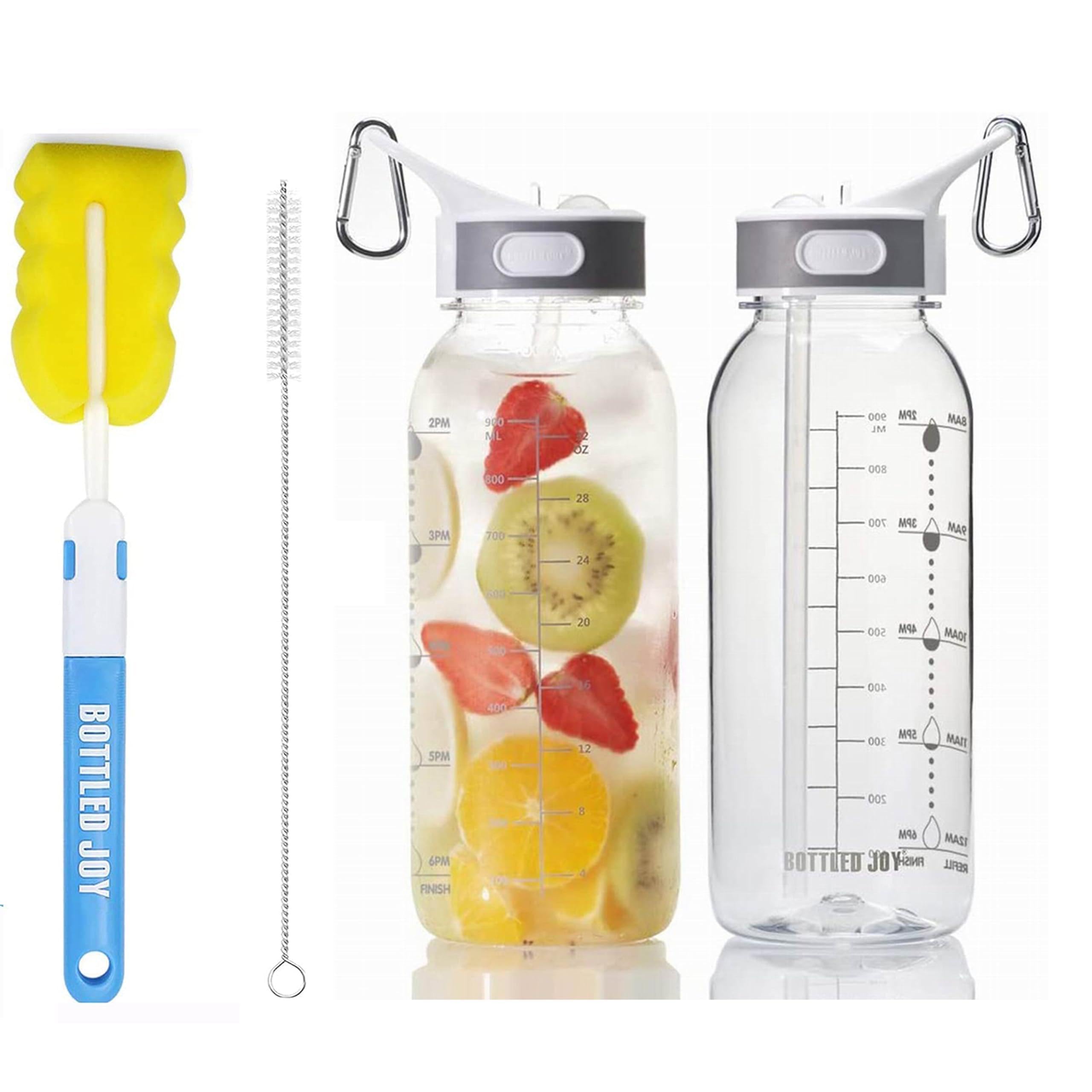 32oz tritan plastic sports water bottle with Flip top Straw,Dishwasher safe,BPA Free clear sports Bottle with Time Marker ,Leakp