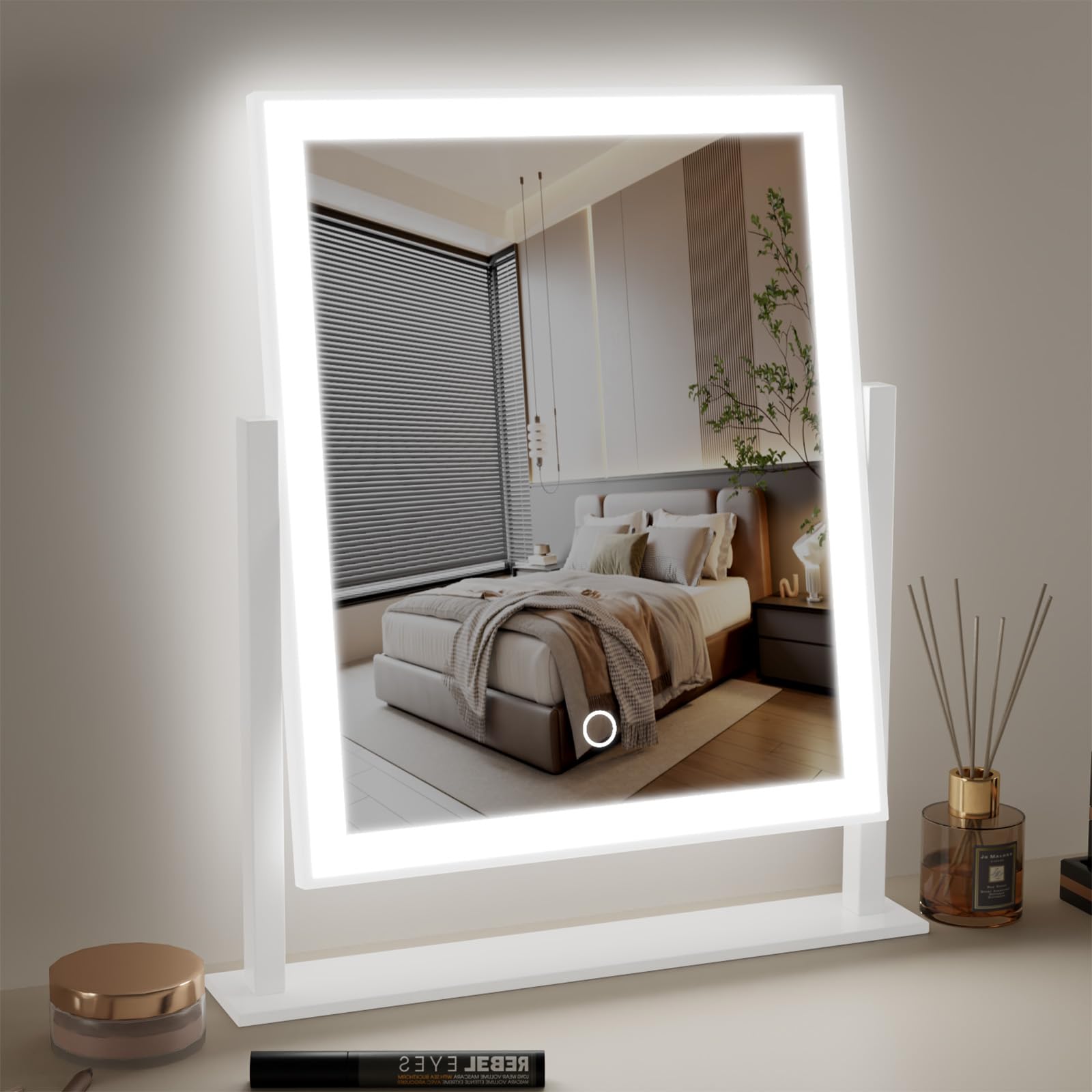 Durup Lighted Led Makeup Mirror Hollywood Mirror Vanity Makeup Mirror With Lights Smart Touch Control 3-Gear Dimable Light 360Ro