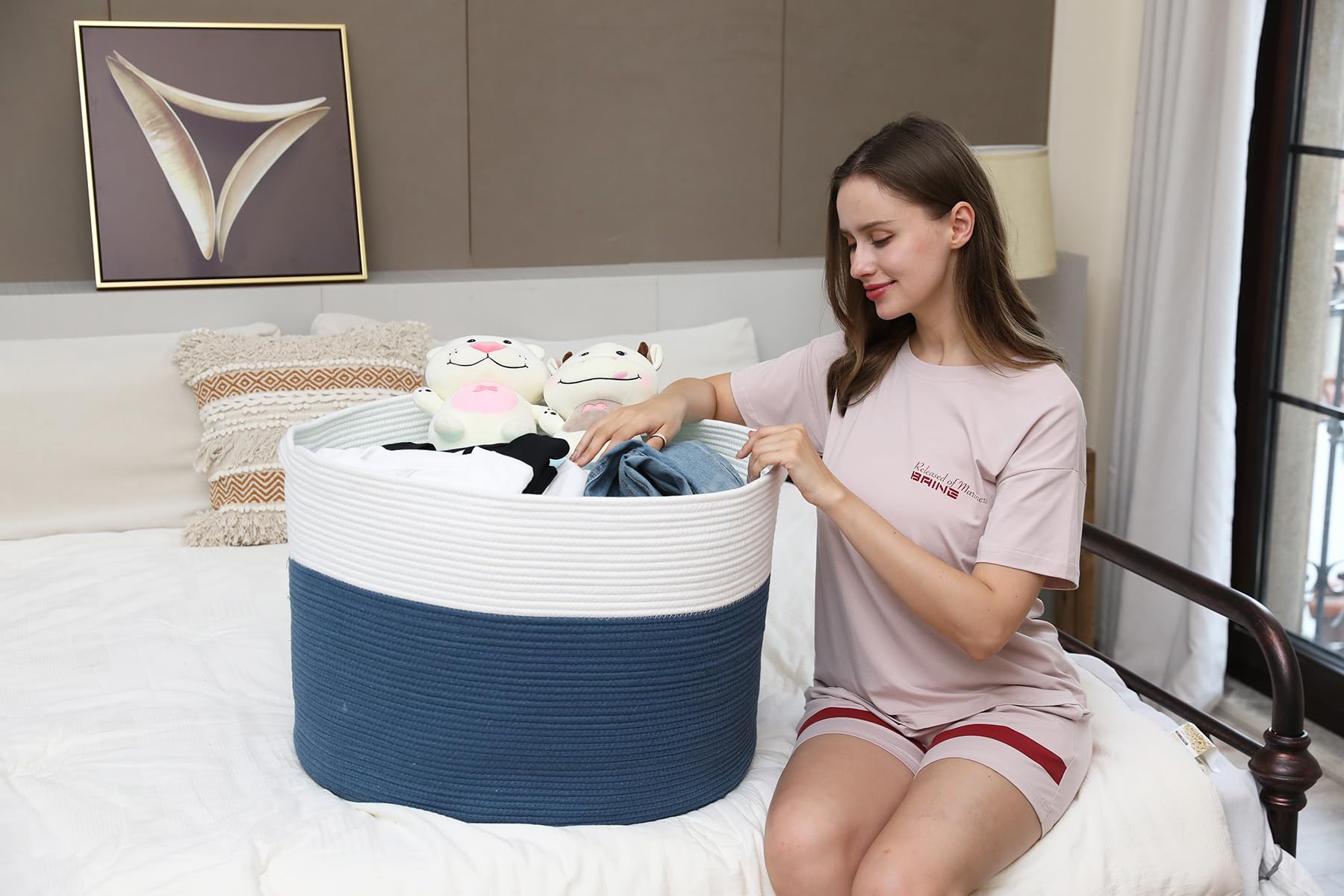 24'' X 24'' X 17'' Max Size Large Cotton Rope Basket, Extra Large Storage Basket, Woven Laundry Hamper, Cloth Storage Bin, For B