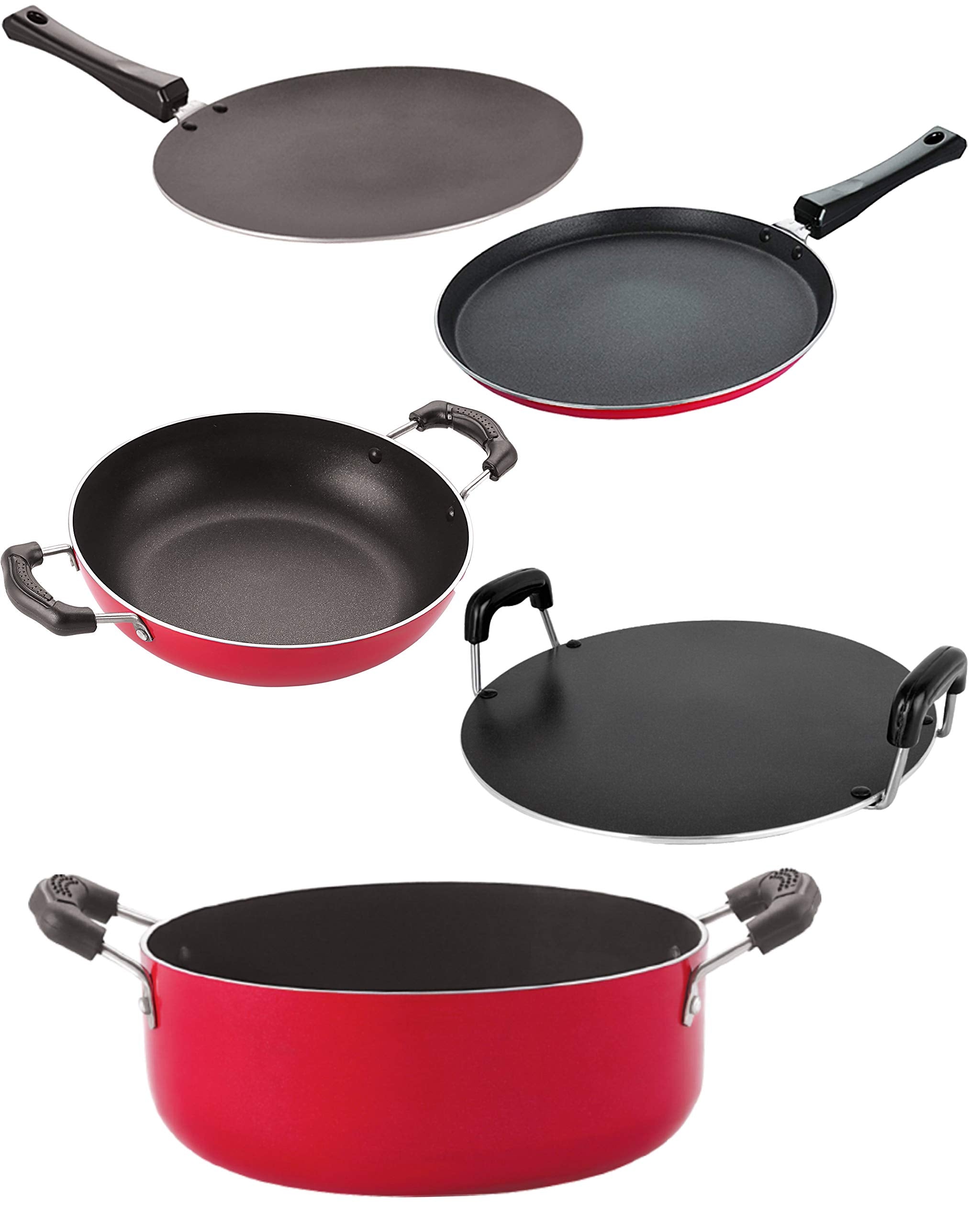 Nirlon NonStick Aluminium Heat Resistance Cookware Set Of 5 Pieces With Bakelite Handle(2.6Mm_Ct_Kd12_Rt_Cass22_Ft12)