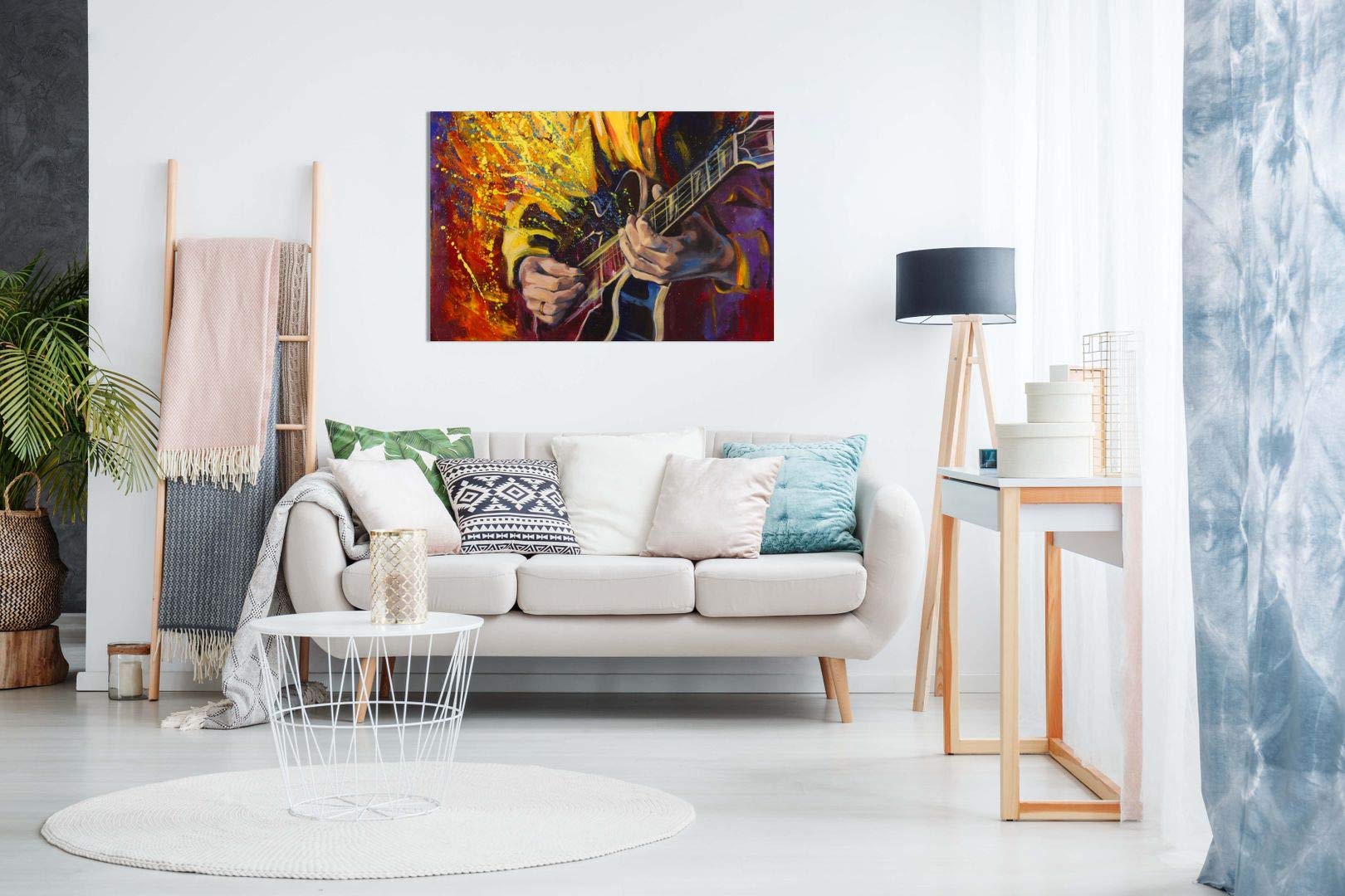 Panther Print Contemporary Canvas Wall Art - Guitar Music, Multicolored, 36x24 inches, Pine Wood