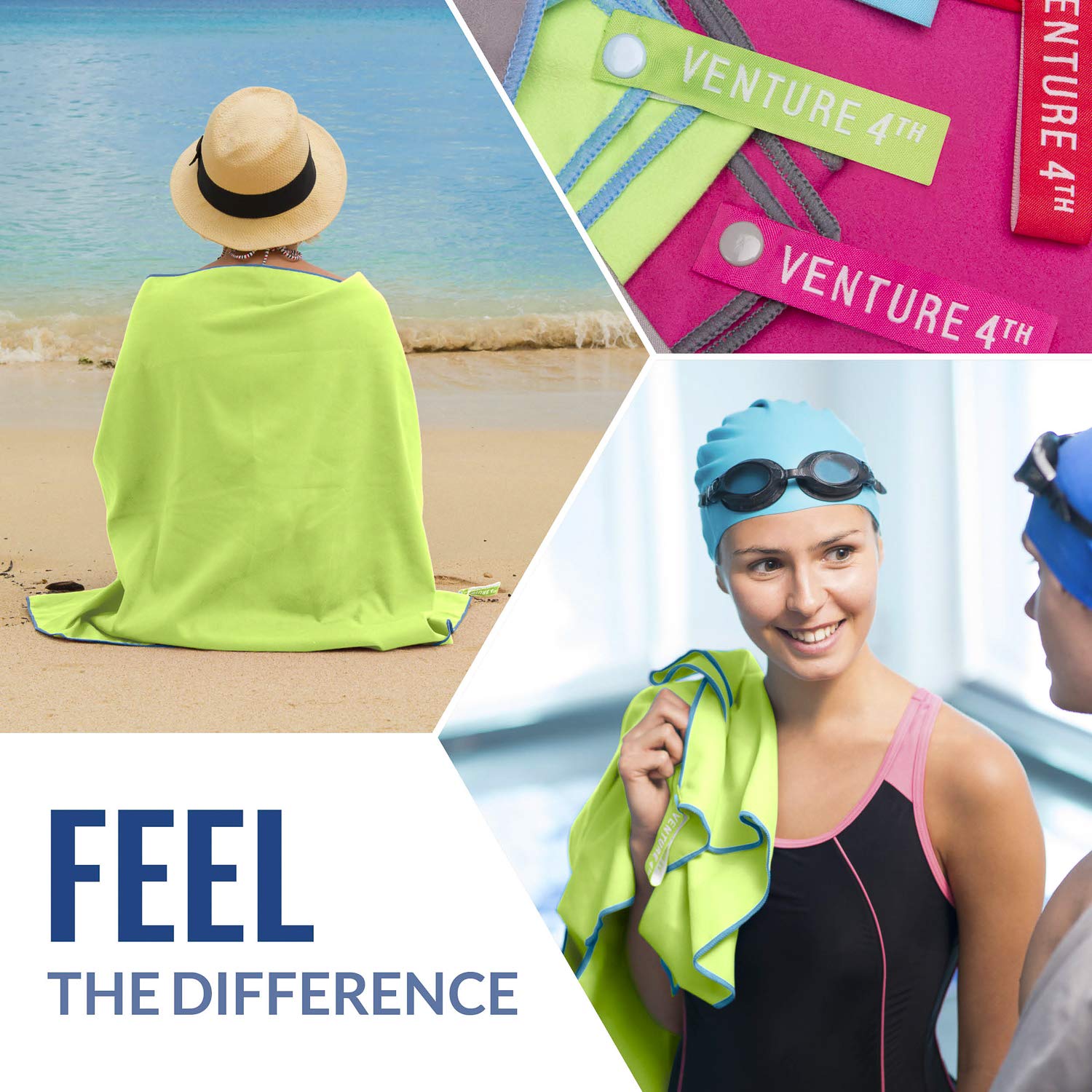 VENTURE 4TH Quick Dry Microfiber Towel - Odor Resistant  High Performance Towels for Gym  Camping  Travel  Yoga and Beach (Green-Blue Large) - Includes Tear Resistant Bag