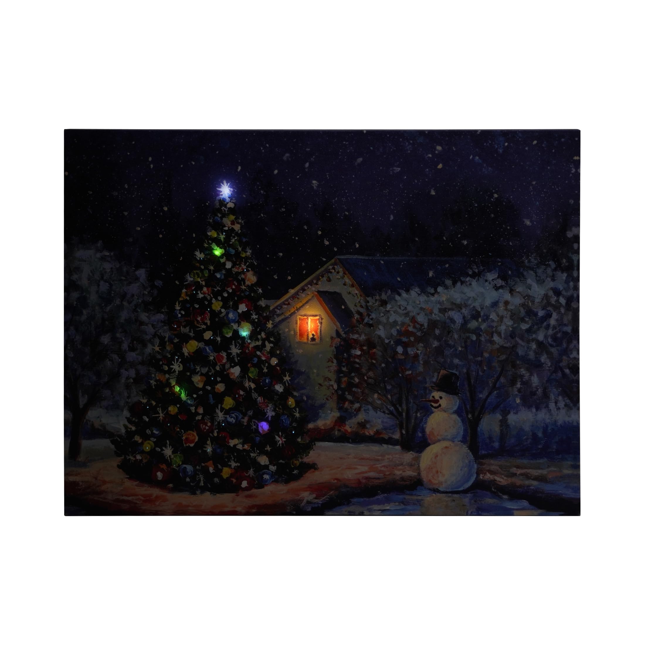 Soffee Design 12'' X 16'' Led Christmas Canvas Prints Wall Art, Light Up Snowy Scene Wall Hanging Picture For Holiday Decor, Bat
