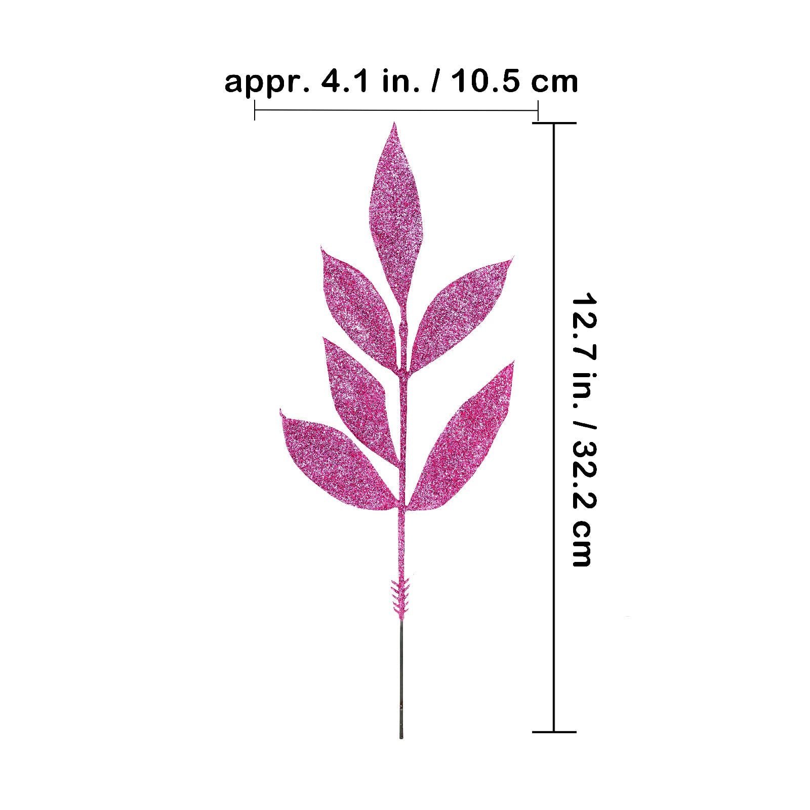 Winlyn 40 Pcs Pink Glitter Bay Leaf Sprays Artificial Christmas Tree Picks 12.7 Tall for Pink Christmas Tree Wreath Swag Floral
