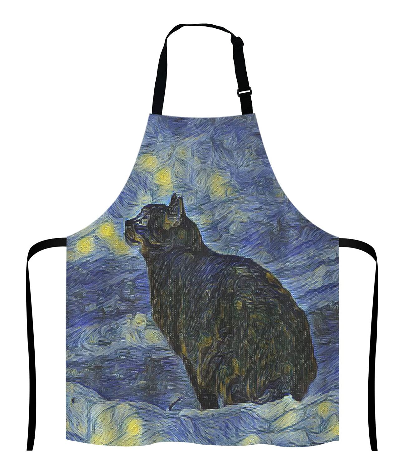 Van Gogh Apron For Women And Men, Oil Painting Galaxy Cat Adjustable Kitchen Chef Apron For Cooking Baking - Cute Birthday, Anni